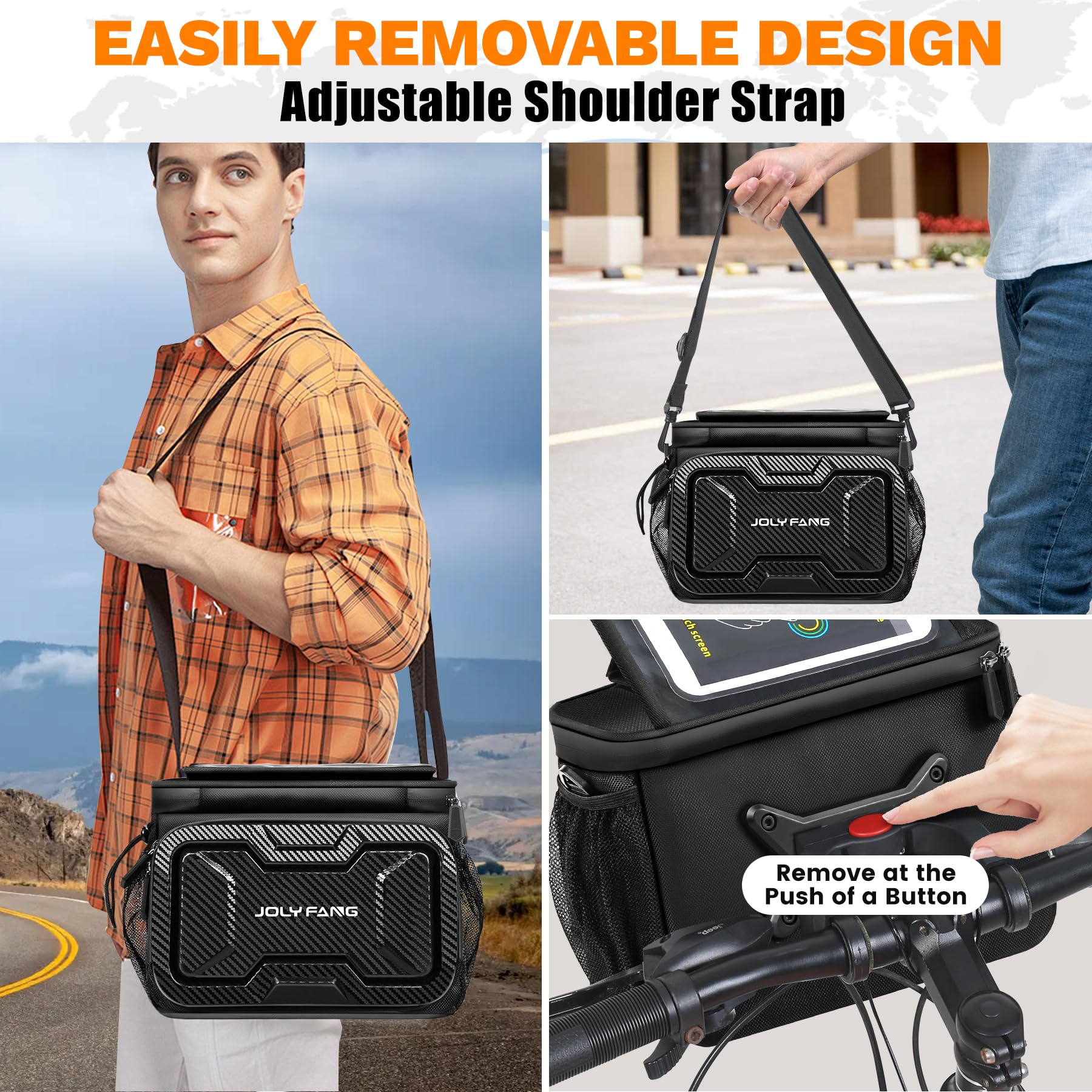 Sacoche de Guidon Vélo 7L – Sac de Guidon Imperméable avec Adaptateur de Guidon pour Vélos et Vélos Électriques, Sacoche de Guidon avec Écran Tactile et Sangle d'Épaule Amovible