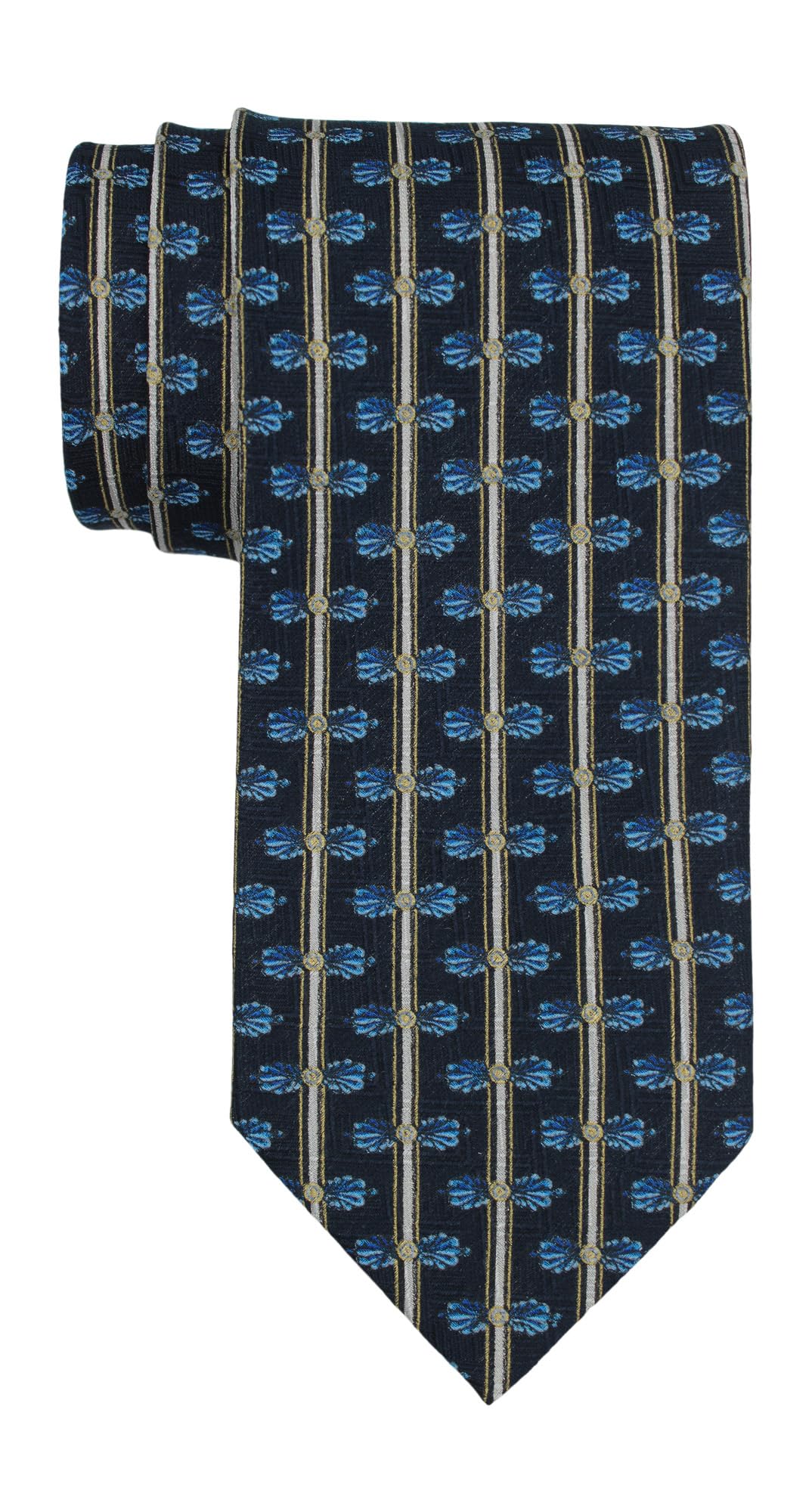 Italo Ferretti Blaue Krawatte mit floralem Muster, gestreift, Blau, about 3 1/4 inches wide