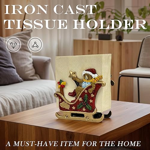Miniatura 6 de Servilletero de hierro fundido resistente, diseño de trineo de Navidad, dispensador de papel de seda industrial retro para mesa, soporte de