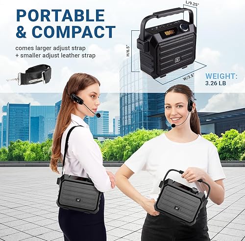 Miniatura 3 de WinBridge Amplificador de voz inalámbrico para profesores, sistema PA portátil de 30 W con micrófono de auriculares UHF y altavoz Bluetooth, para