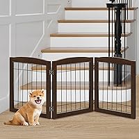 Vista 23 de LZRS Puerta independiente de madera extra ancha de 6 paneles: barrera de seguridad plegable de madera maciza y alambre de acero resistente a