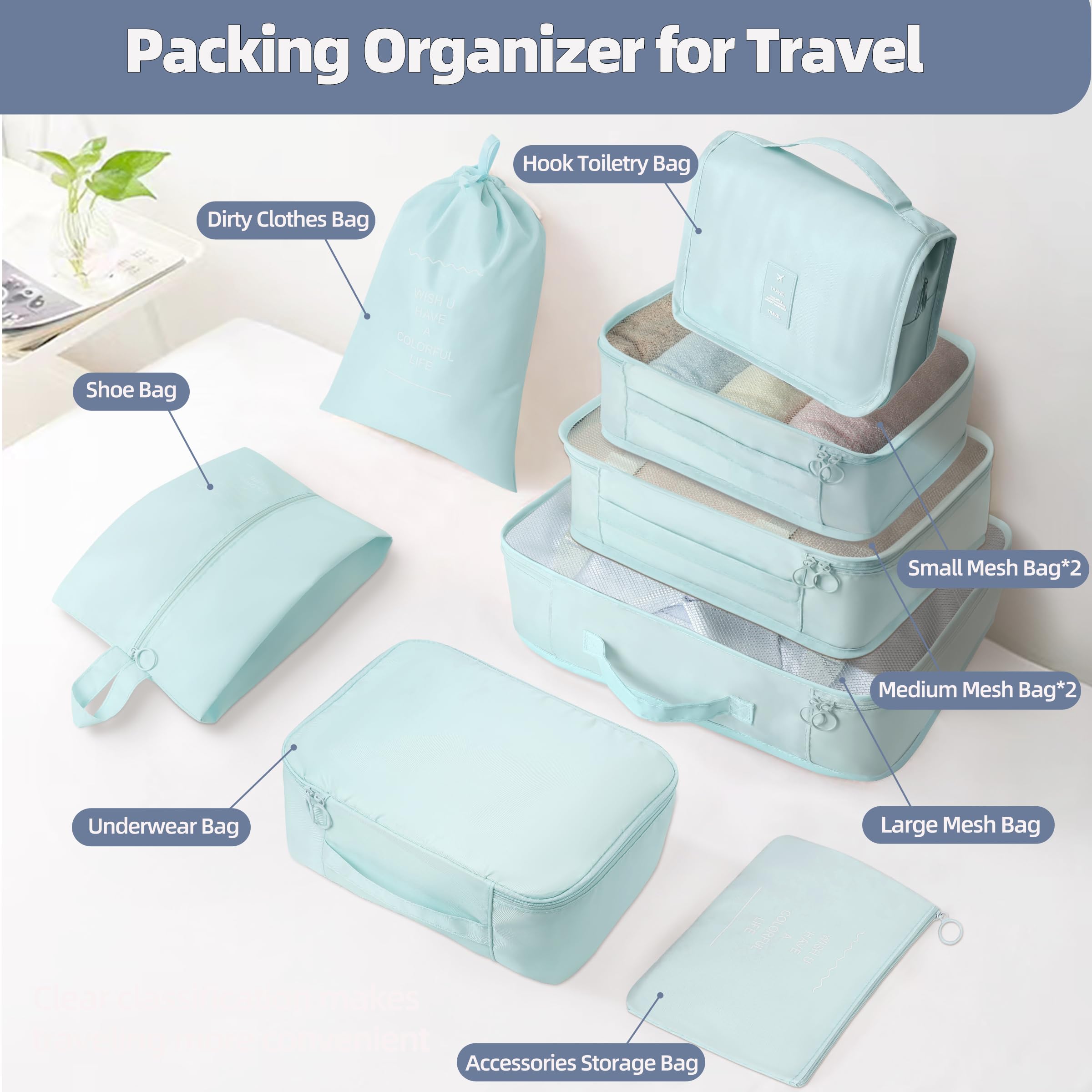 Juego de 10 cubos de embalaje para viajes, organizador de maletas esenciales de viaje, bolsas organizadoras de equipaje, organizadores de equipaje expandibles, bolsas de viaje, cubos de embalaje para
