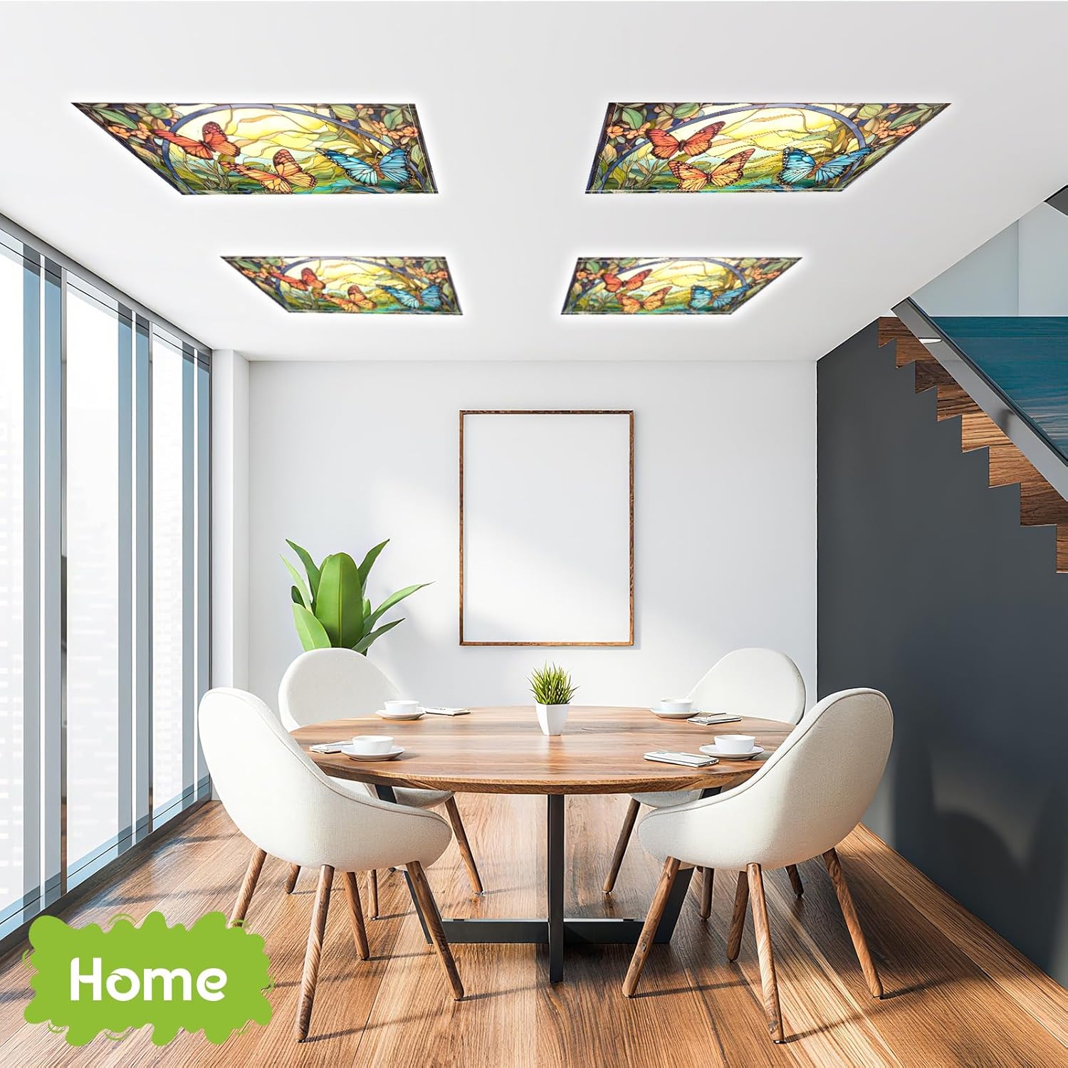 Glooglitter 4 Pcs Butterfly Fluorescent Light Covers 4 x 2 ft Stained Glass Magnetic Office Light Cover for Ceiling with 10 Magnets Filter Reduce Glare for Classroom School Home