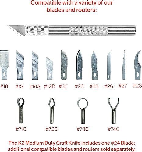 Miniatura 4 de Excel Blades K2 - Juego de cuchillos de hobby de servicio medio, paquete de 3 cuchillos de precisión con cuchillas #24 para tallar y manualidades,