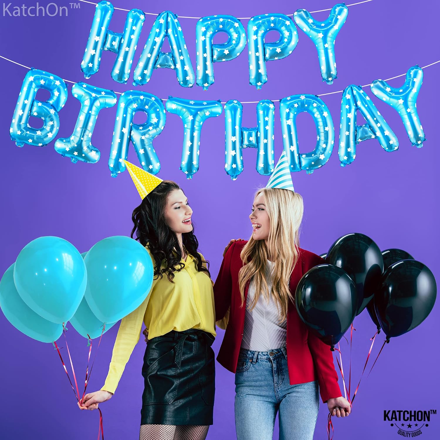 KatchOn Light Blue Happy Birthday Banner & Balloons - 16 Inch Polk Dots Sign for Girl's Blue Birthday Decorations