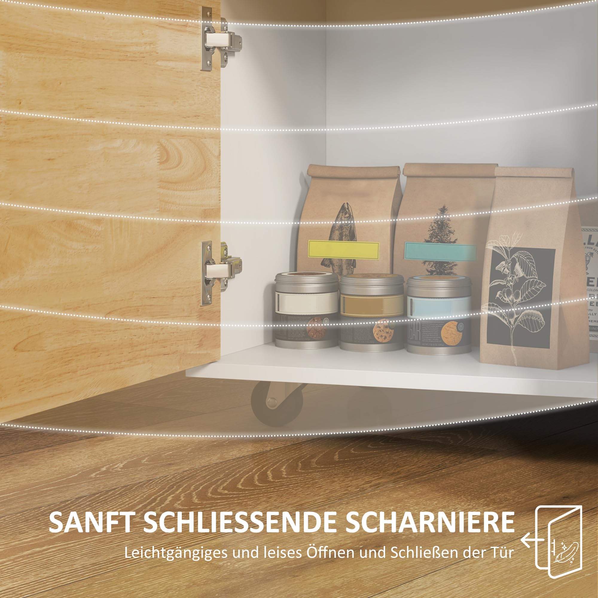 HOMCOM Küchenwagen mit Arbeitsplatte Schubladen Griff 107x50x85cm Eiche
