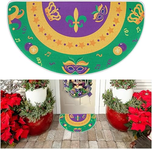 Foyego Tapete de bienvenida para exteriores, tapete de bienvenida para carnaval, tapete medio redondo, antideslizante, para entrada de vacaciones,