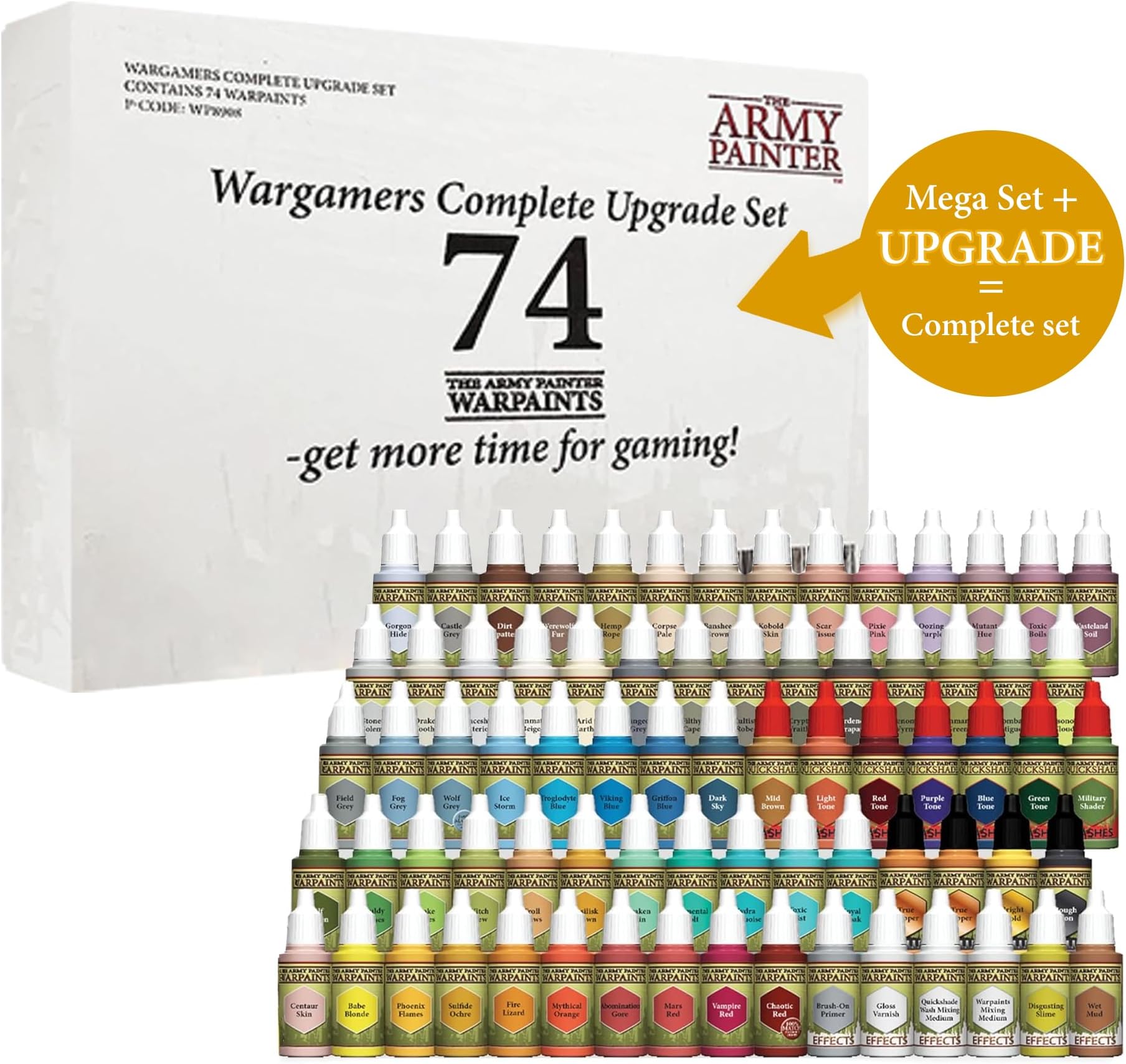 The Army Painter - Wargamers Complete Upgrade Miniature Paint Sets - Acrylic Model Paints for Plastic Models, 74 Warpaints - 57 Acrylic, 3 Metallic, 7 Effects Warpaints for Models,7 Quickshade Washes