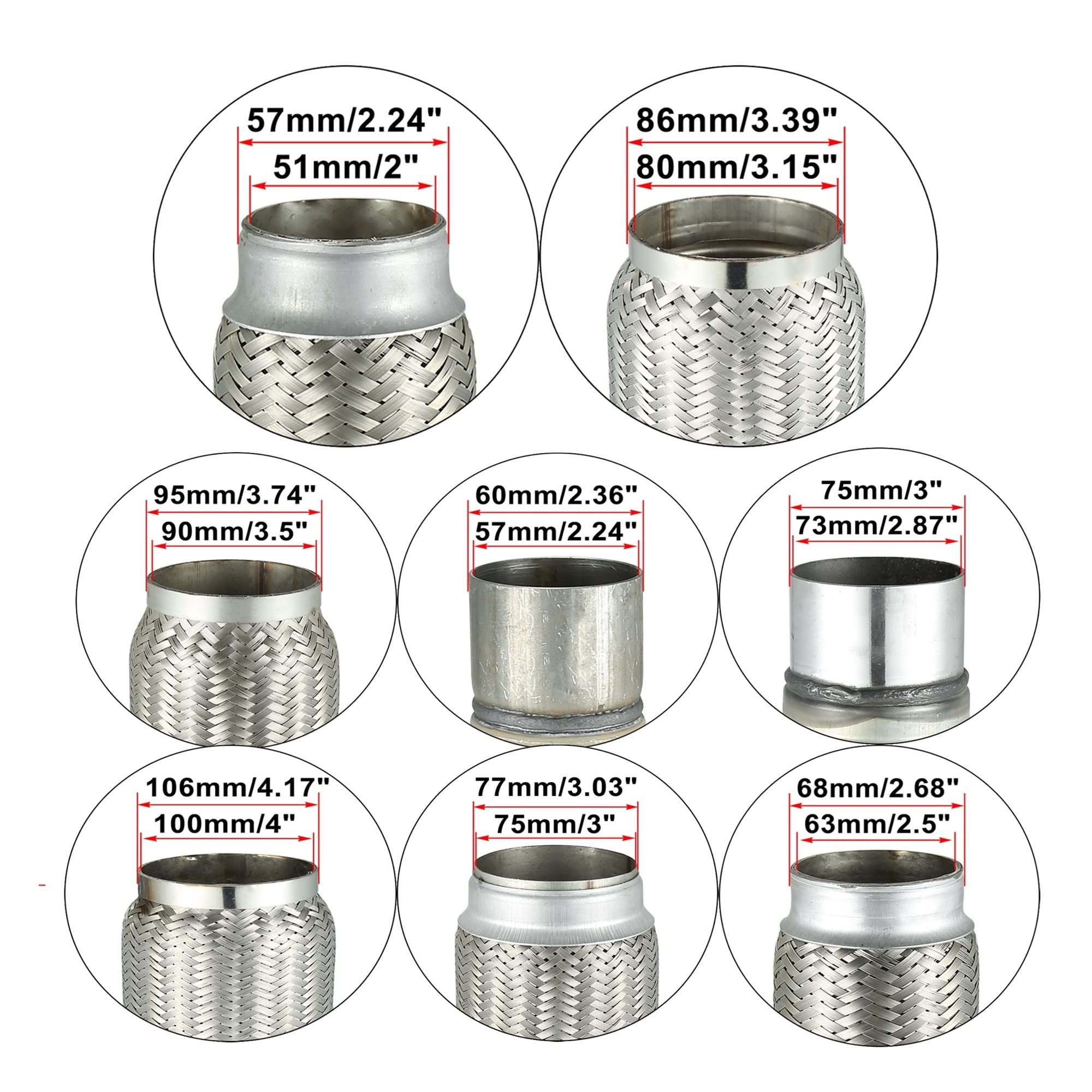 EMENAR Auspuff Schalldämpfer 51mm 63mm 80mm 90mm 100mm Auto Schalldämpfer Auspuff Flexrohr Flexible Schläuche Auspuffgelenk Schalldämpfer Edelstahl Auspuff (Farbe : 80x250x228mm)
