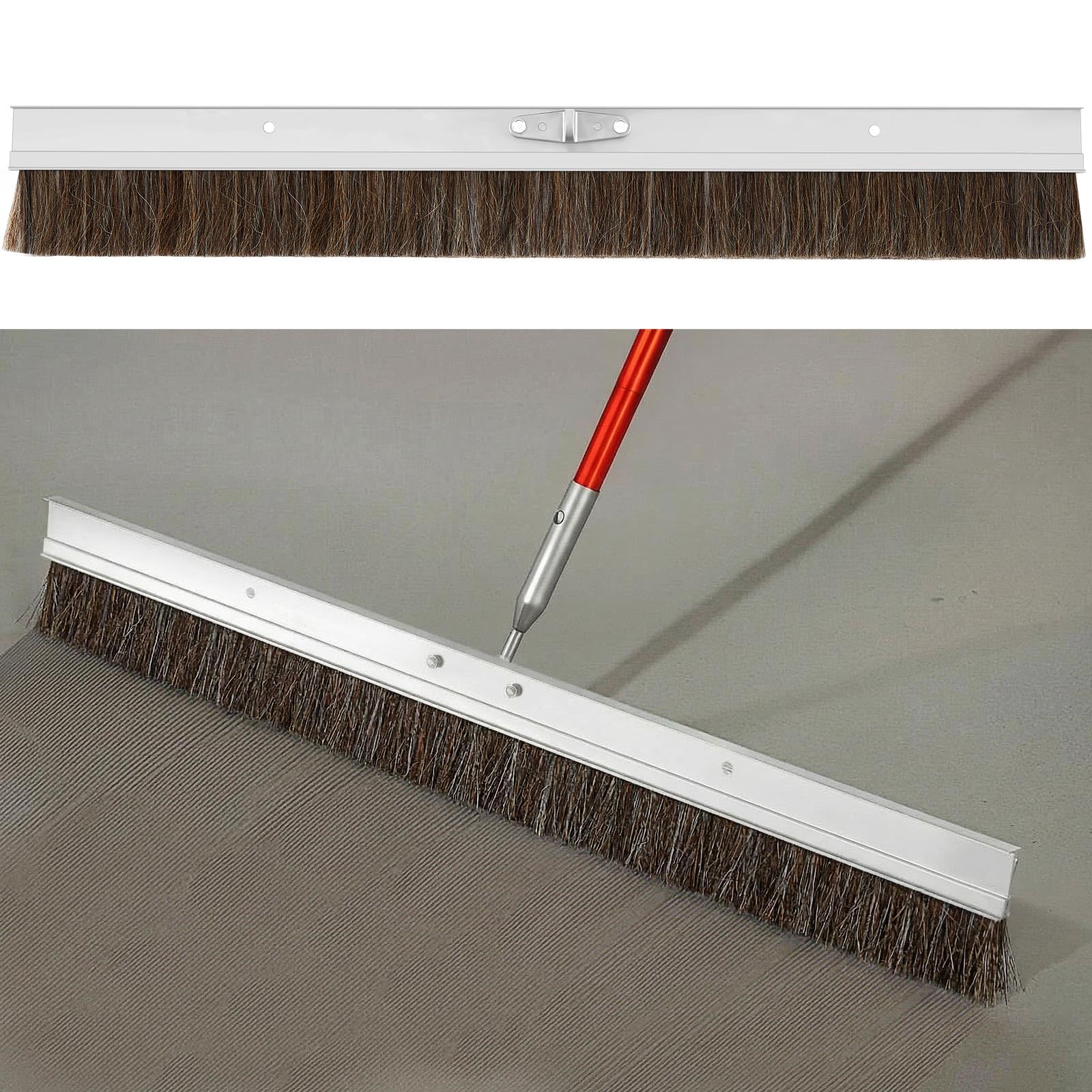 Hushee 36 inch Aluminum Backed Concrete Broom, Horsehair Fibers
