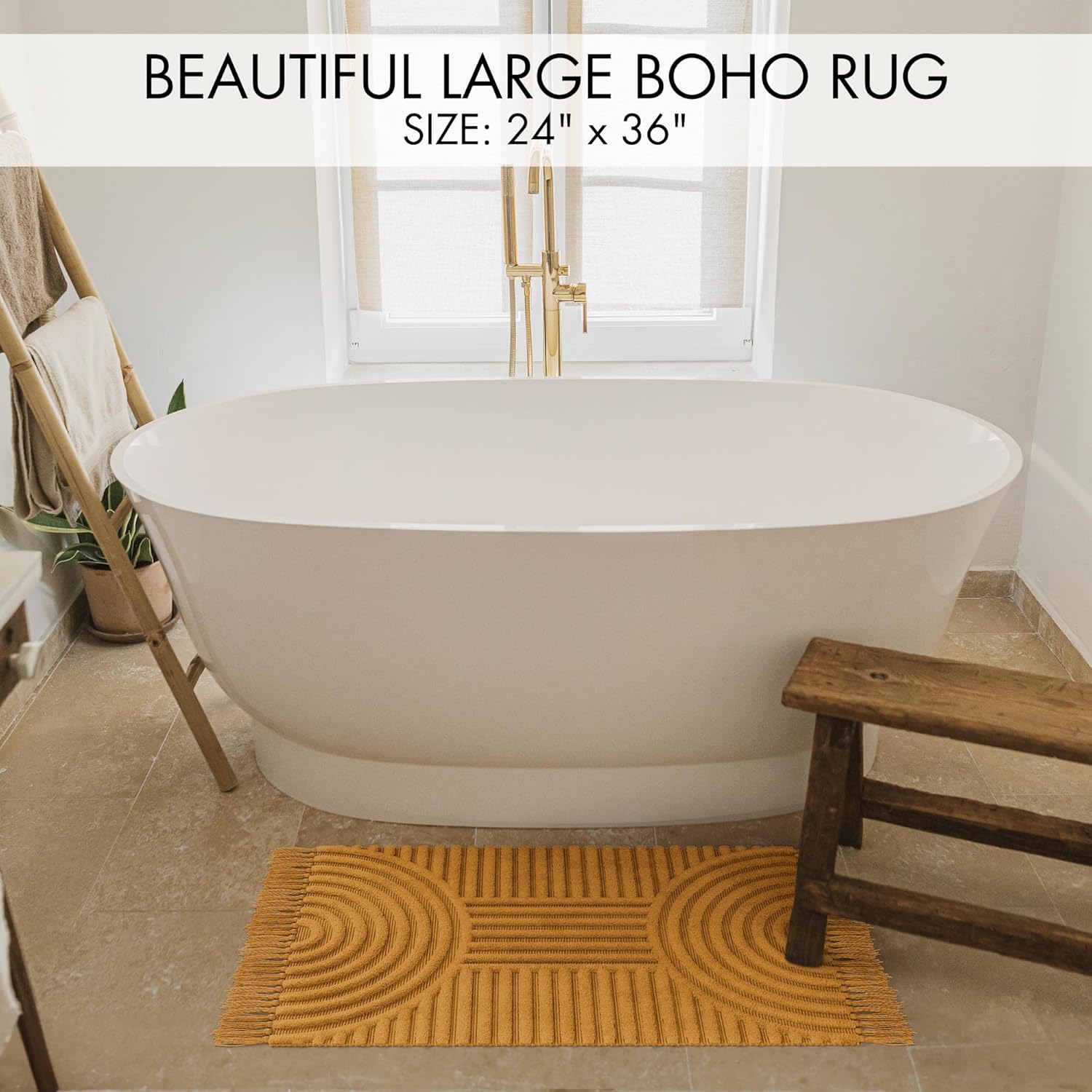 KIBAGA Beautiful Boho Rug with Tassels for Your Bathroom - Soft 2 x 3 ft. Cotton Rug Fits Perfectly Into Your Bath - Washable, Non-Slip Mat Ideal to Enhance Any Modern Home Decor, 24 x 36 inch