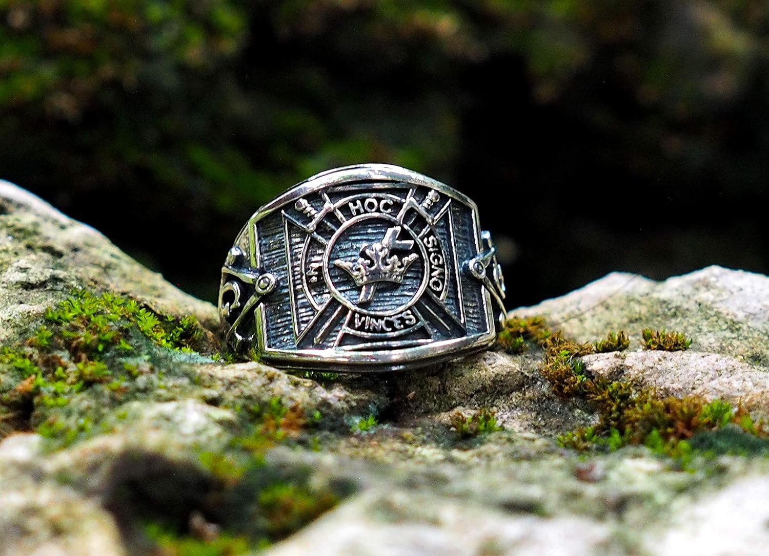 Knights Templar Ring In Hoc Signo Vinces Freemasons Masonic Ring 925 Sterling Silver Size 6-15