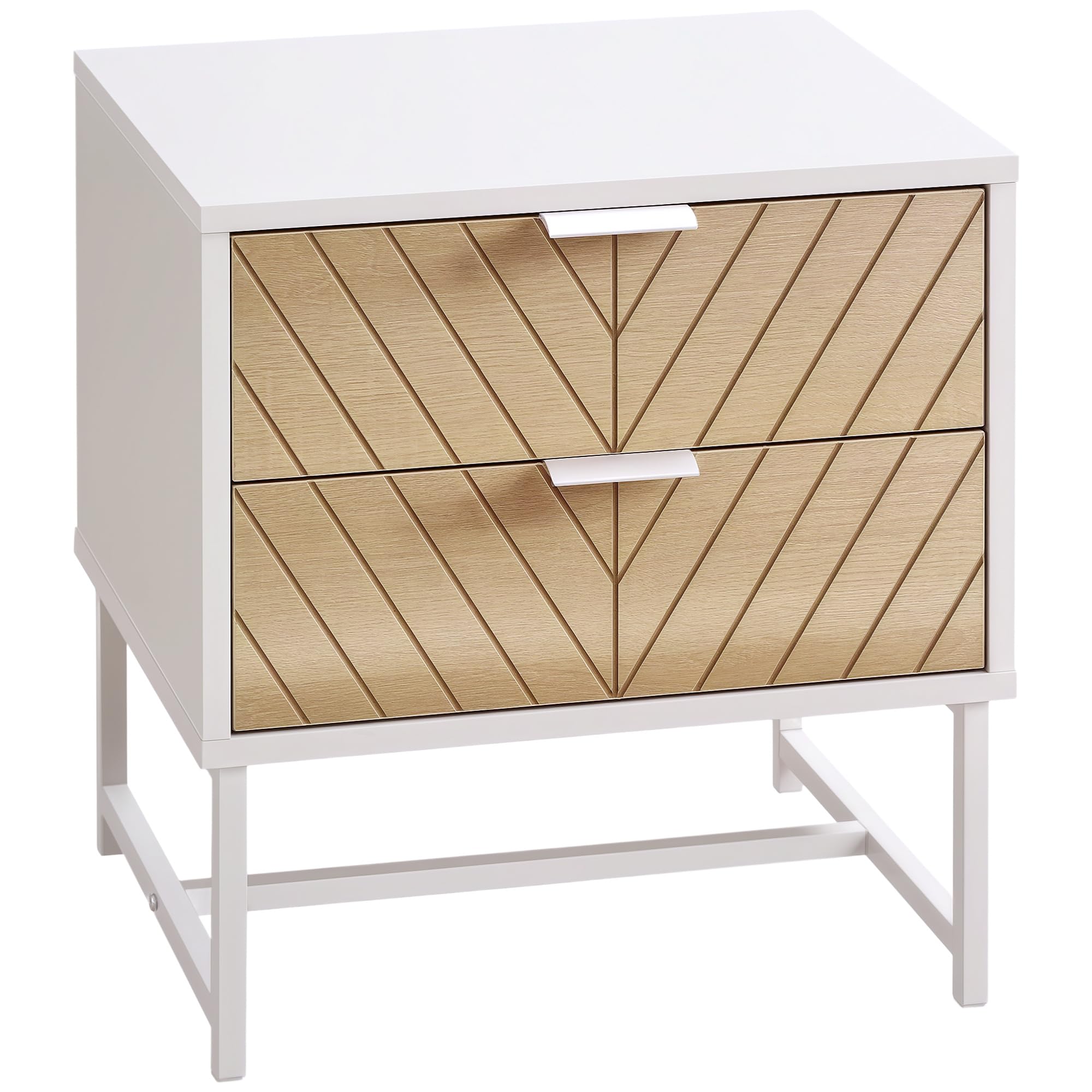 HOMCOM Mesilla de Noche Mesita de Noche 2 Cajones 45x39x48 cm Blanco Roble