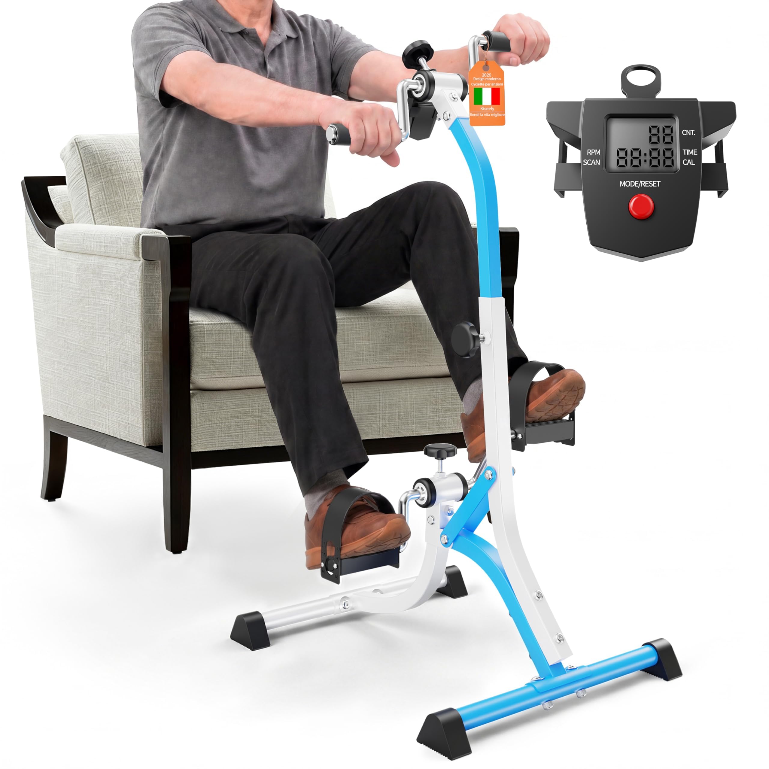 Pedaliera per Braccia e Gambe da Divano e Poltrona con Schermo LCD, Mini Bike Ginnastica Passiva Cyclette Manubrio Display Bici da Camera Casa Home Gym