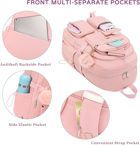 Miniatura 3 de Mochila escolar para laptop de 15.6 pulgadas, mochilas universitarias con lonchera, bolsa para lápices, juego de 3 bolsas para libros para