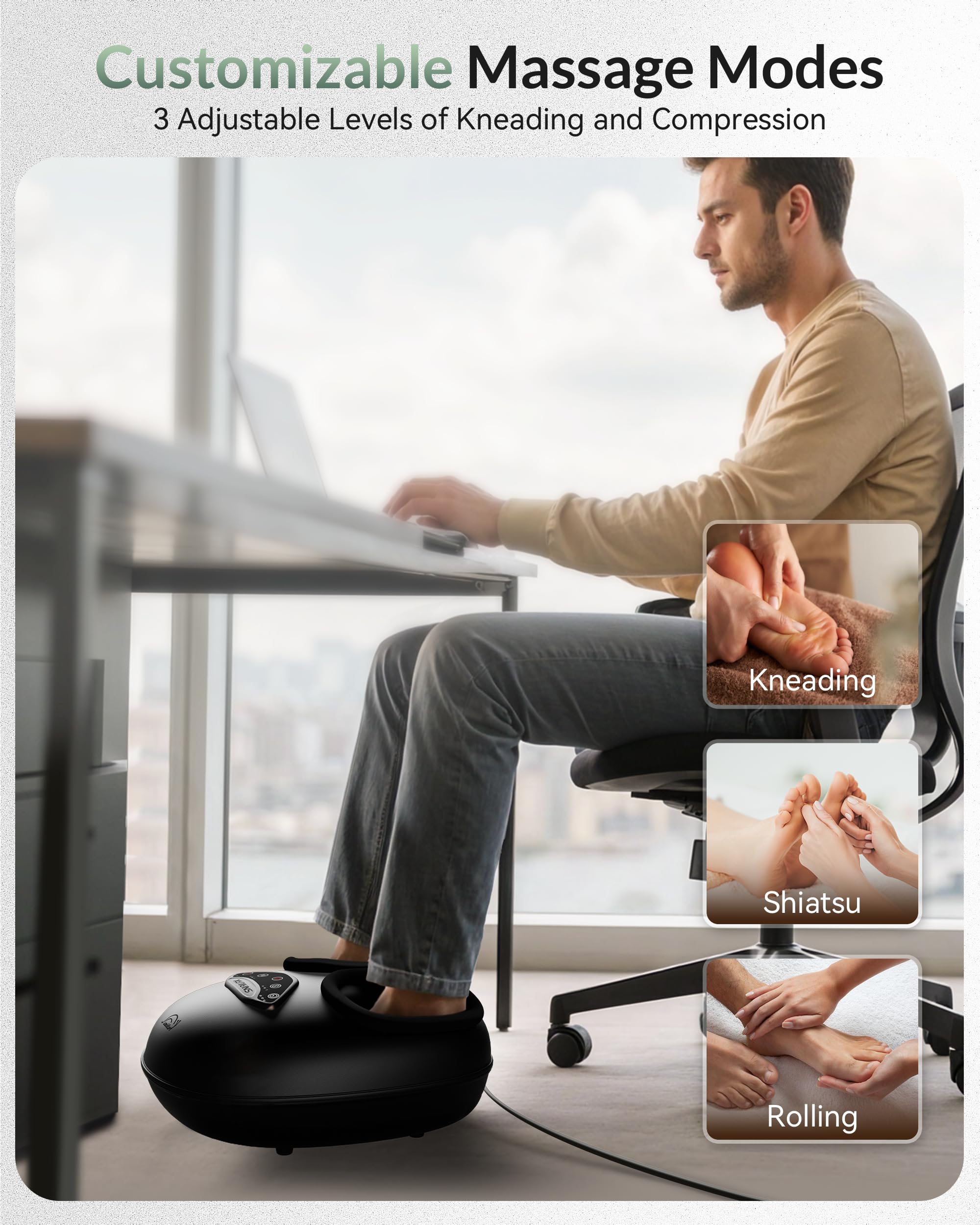 Snailax Fußreflexzonen Massagegerät mit Wärme, Elektrisches Shiatsu Fußmassagegerät mit Knetmassage & Luftkompression, Fußwärmer mit Timer, Wellness Geschenk für Frauen und Männer