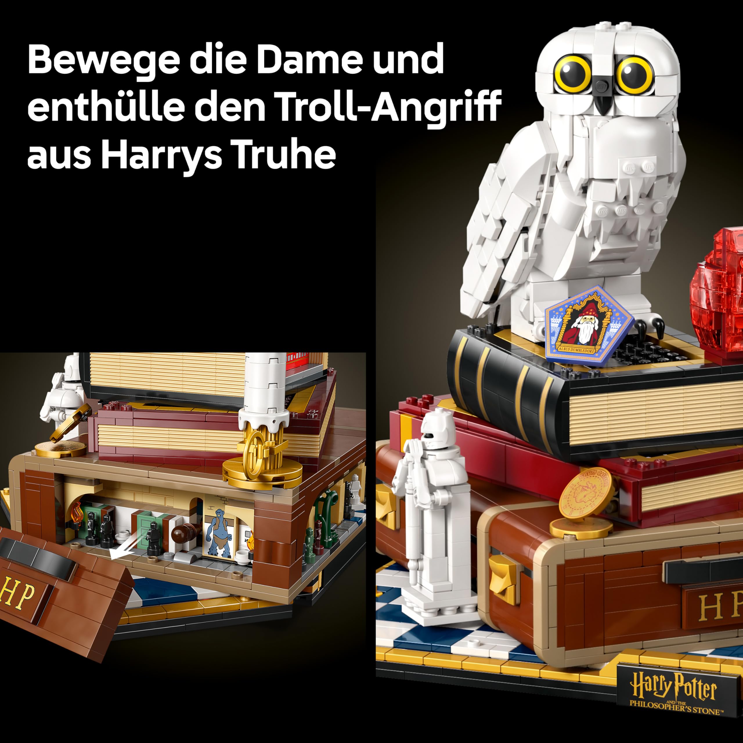 LEGO Harry Potter Stein der Weisen - Sammleredition - DIY Deko - Modellbau mit Miniatur Filmszenen - Hedwig Eulenfigur, 3 Minifiguren - Geschenk für Männer, Frauen und Fans - 76466