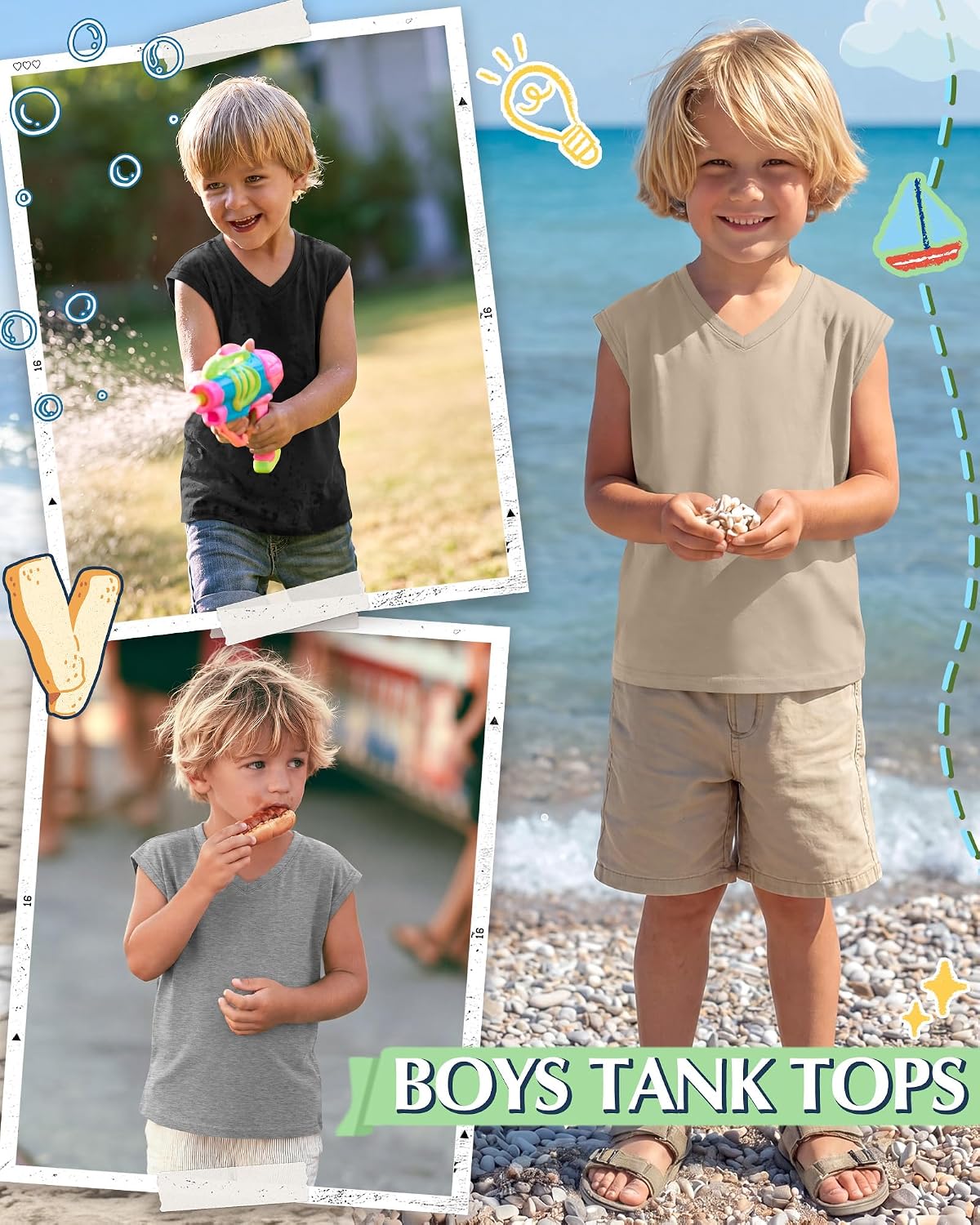 Halfchet 4 Pack Baby Boy's Cotton Tank Tops Kids V Neck Cap Sleeve Vest Top Toddler Boy Summer Casual Basic Shirt Tees 18M-5T