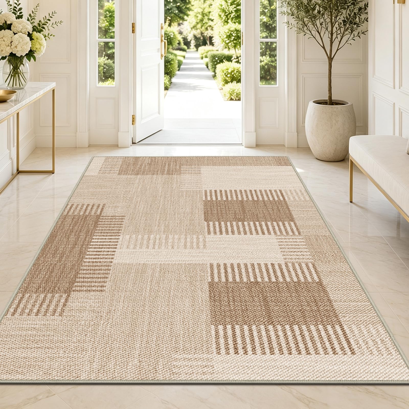 Teppich Wohnzimmer 120x180 cm Beige Moderner Waschbar | rutschfest, Weich Kurzflor Geometrie Teppiche für Schlafzimmer, Esszimmer, Eingang Korridor, Büro, Rug