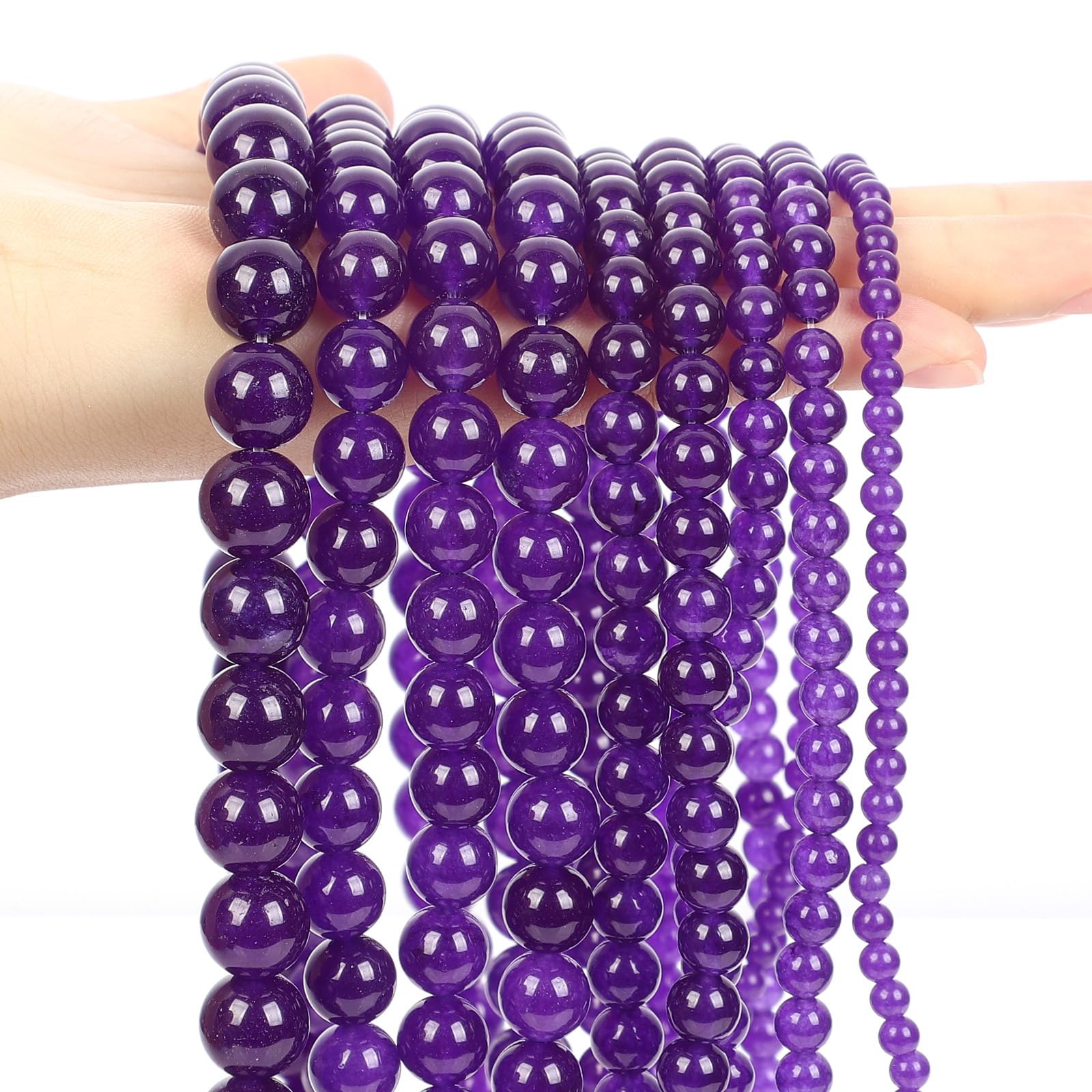 JINFEUGE Purple Stbeads Amethystate Tourmaline Jades Loose Spacer Beads,for Jewelry Making DIY Bracelets Craft Accessories/K Purple Jade/6Mm- About 62Pcs