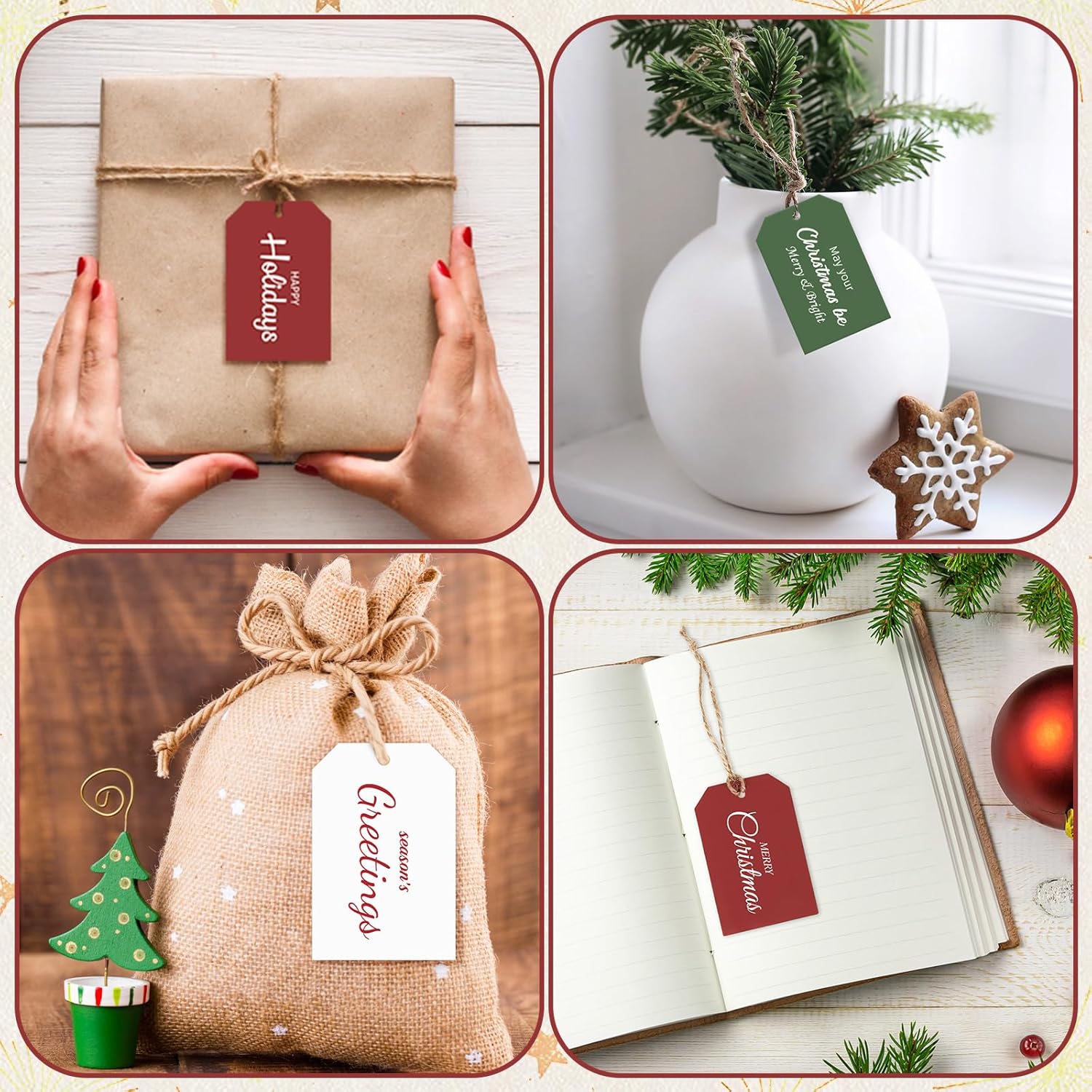 48 Pcs Christmas Gift Tags with Rope Christmas Presents Paper Labels Hang Tags for Holiday Gift Wrapping Crafts Xmas Party Decorations - Image 5