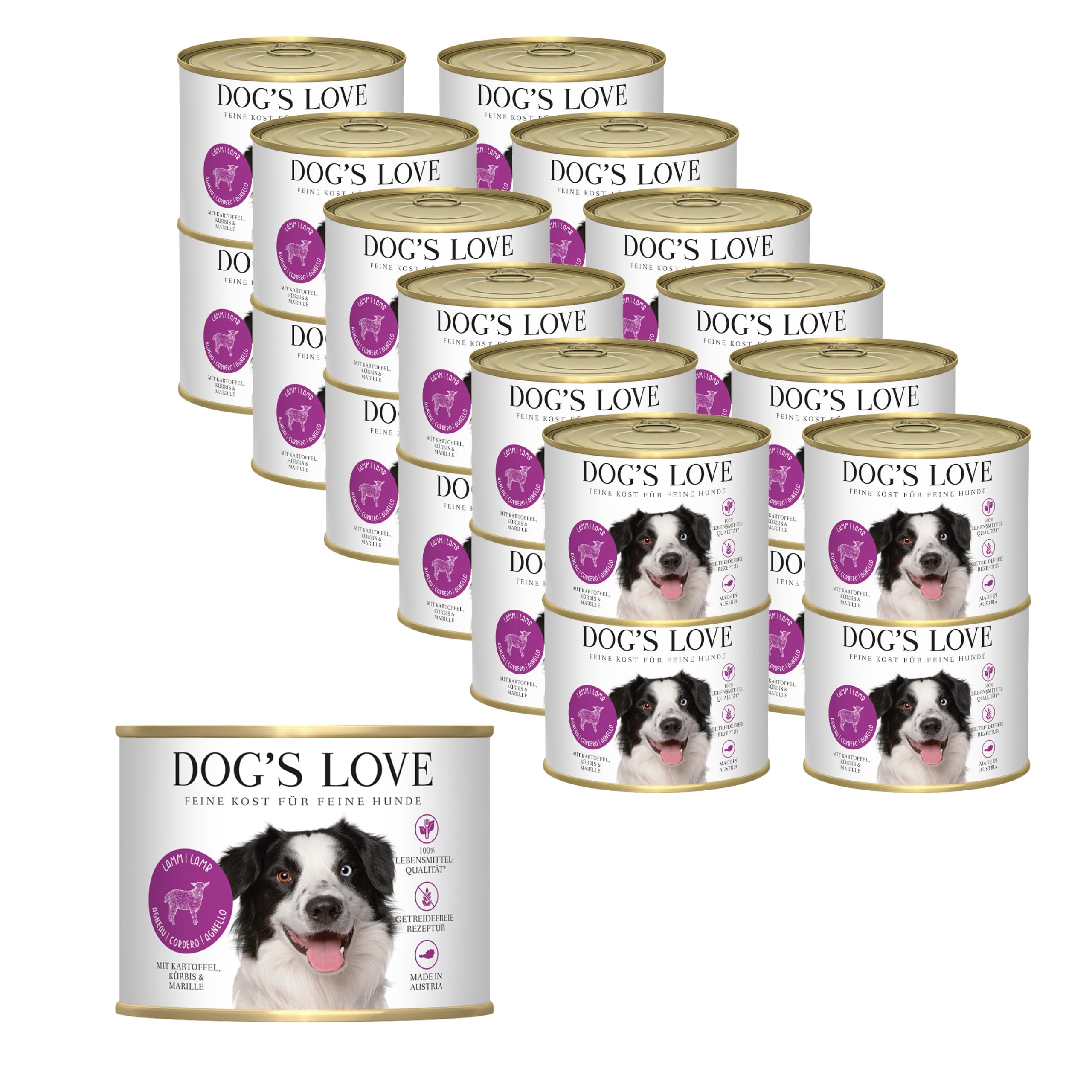 DOG'S LOVE Hunde-Nassfutter Lamm 24 x 200g | ohne Getreide & Zucker