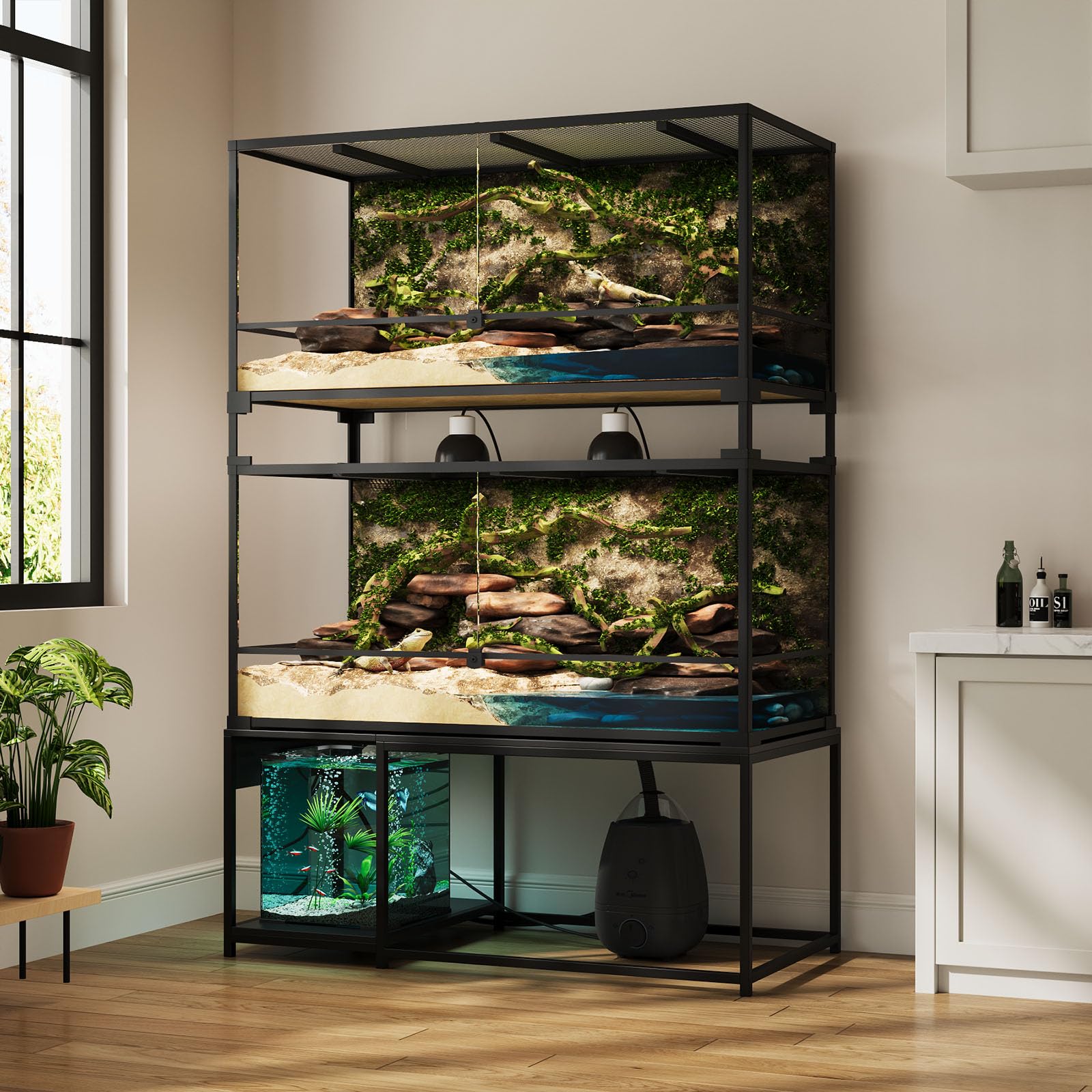 Supporto per serbatoio per rettili da 120 galloni - Supporto per terrario da 121,9 x 61 cm per serbatoi impilati in PVC da 4 x 2 x 2, gabbia camaleonte, serbatoio di pitone a palla, serbatoio
