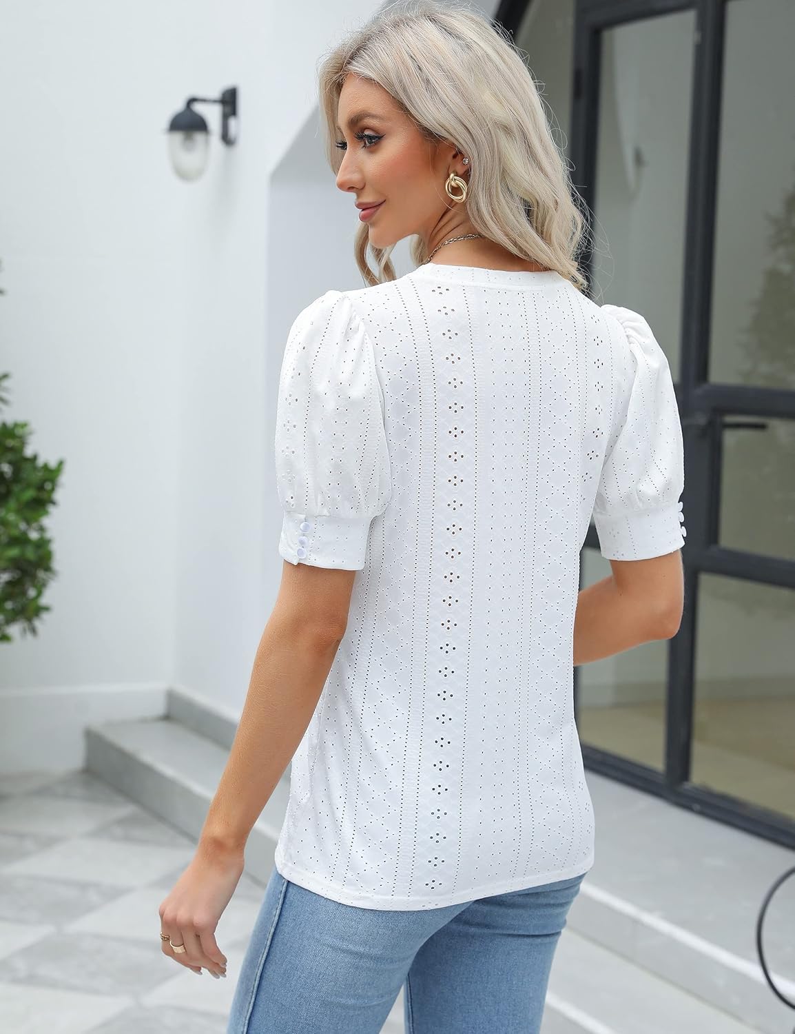 BMJL Womens Dressy Casual Blouses Business Tops Short Sleeve Shirts Work Tops Cute Puff Sleeve Blouses - Image 5