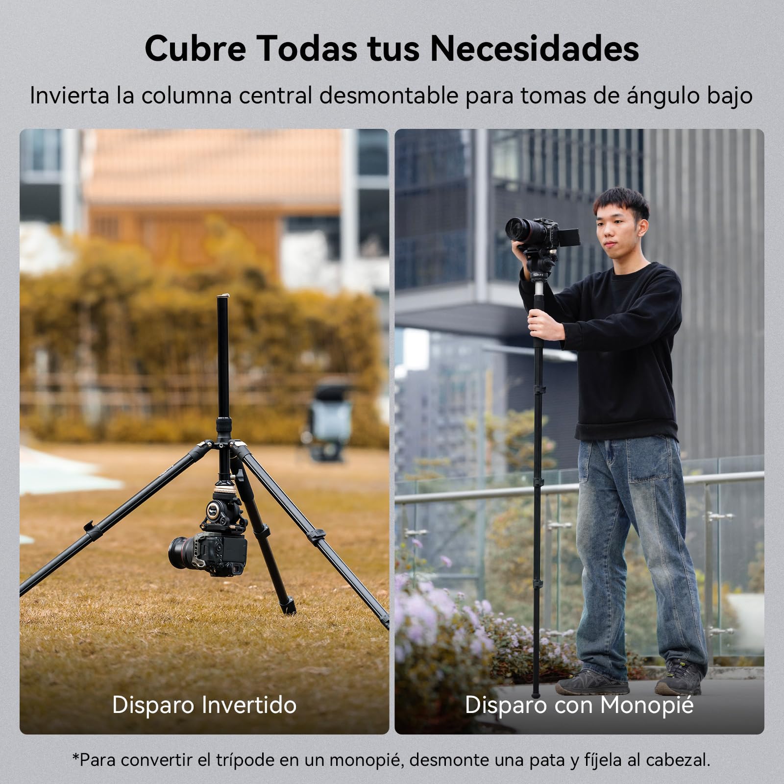 SMALLRIG Trípode para videocámara de 75 pulgadas, monopod con base de nivelación +/-15°, cabezal fluido, trípode profesional para cámara de vídeo DSLR, CT210-4475