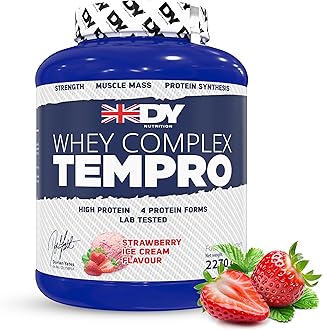 DY Nutrition Whey Complex Tempro | x4 Protein Forms | Whey, Casein, Isolate & Egg Albumin, 23g Premium Protein Powder with Digestive Enzymes for Optimal Absorption, 2.27kg | Strawberry Flavour