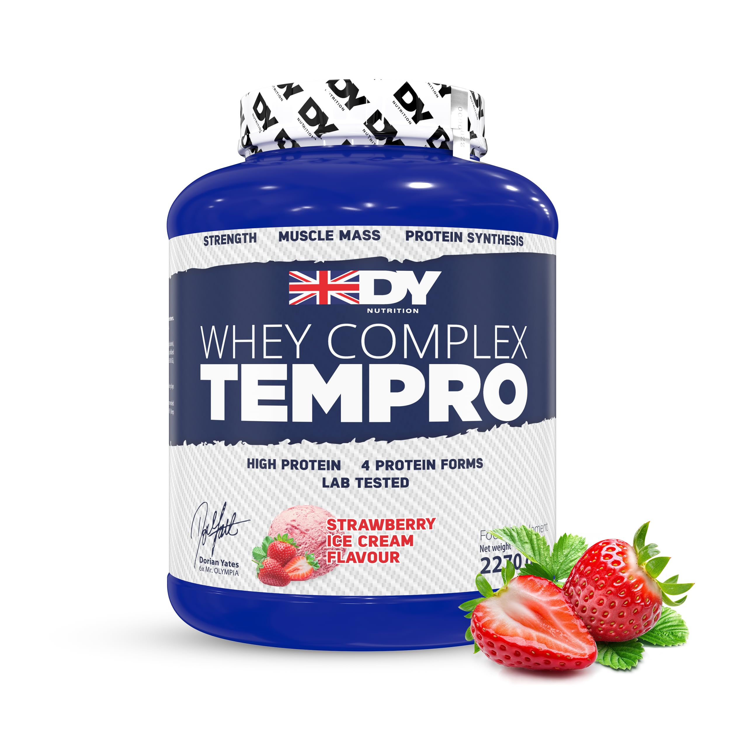 DY NutritionWhey Complex Tempro | x4 Protein Forms | Whey, Casein, Isolate & Egg Albumin, 23g Premium Protein Powder with Digestive Enzymes for Optimal Absorption, 2.27kg | Strawberry Flavour