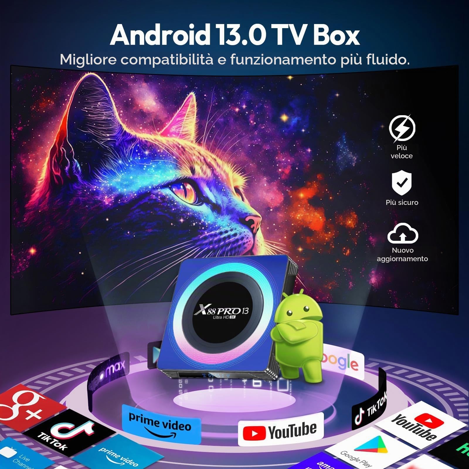 Android TV Box 4GB RAM 64GB ROM, Android 13.0 TV Box 4K 8K, RK3528 Quad-Core Android box supporta WiFi6 2.4G+5G Dual Wifi 100M Ethernet Bluetooth 5.0 HDR10+ Smart TV Box Android