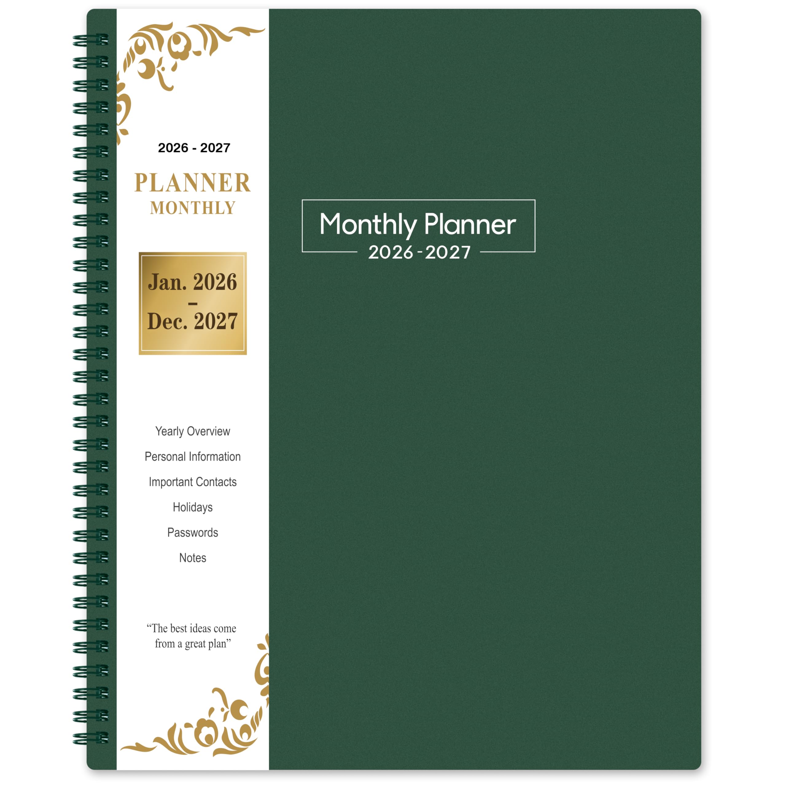 2026-2027 Monthly Planner - 2-Year Monthly Planner from JAN 2026 to DEC 2027, 8.5'' x 11'', 2026-2027 Planners, Inner Pocket, 24 Tabs - Army Green