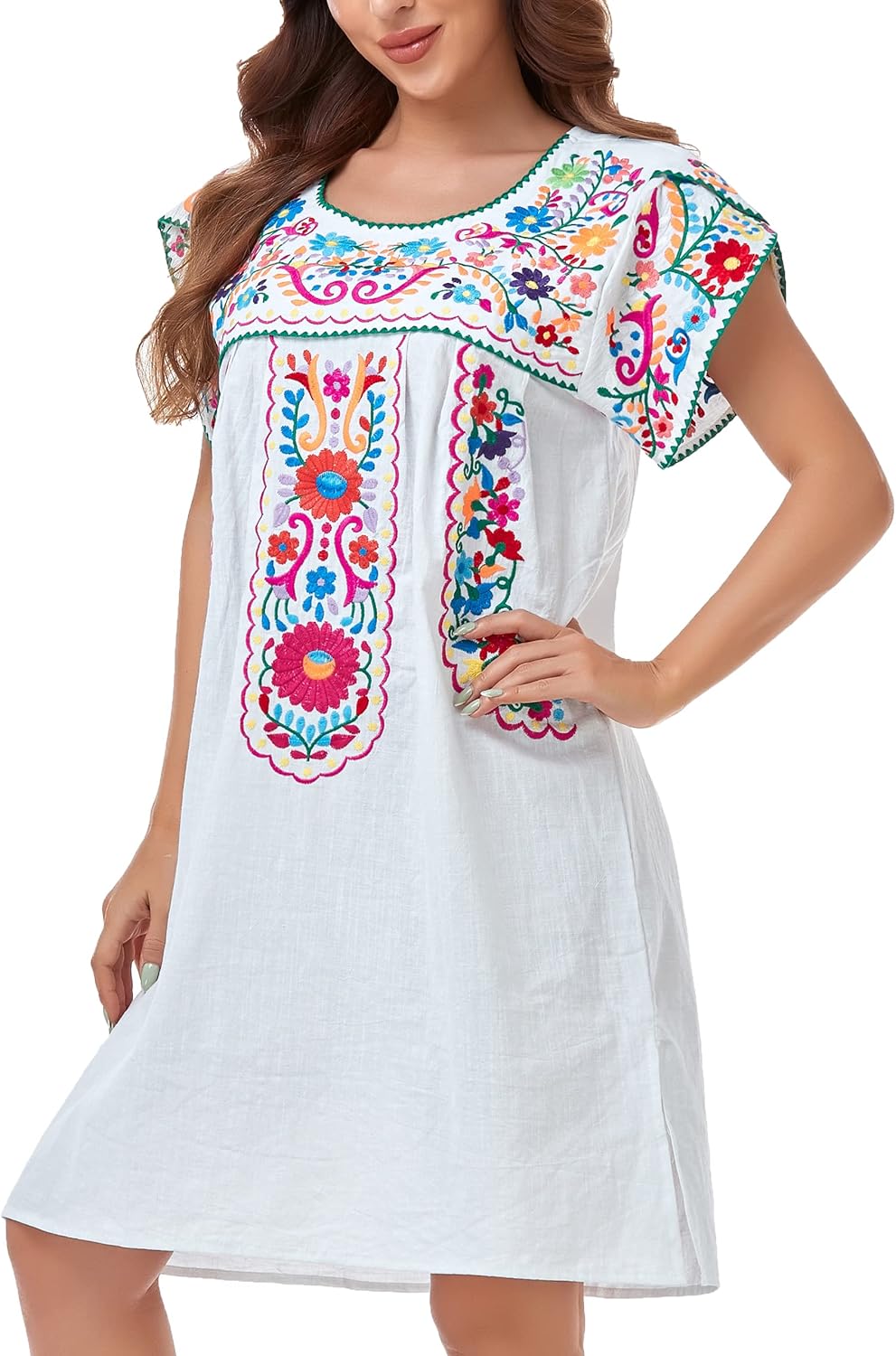 YZXDORWJ Women Summer Mexican Embroidered Boho Peasant Dress Petal Sleeve - Image 4