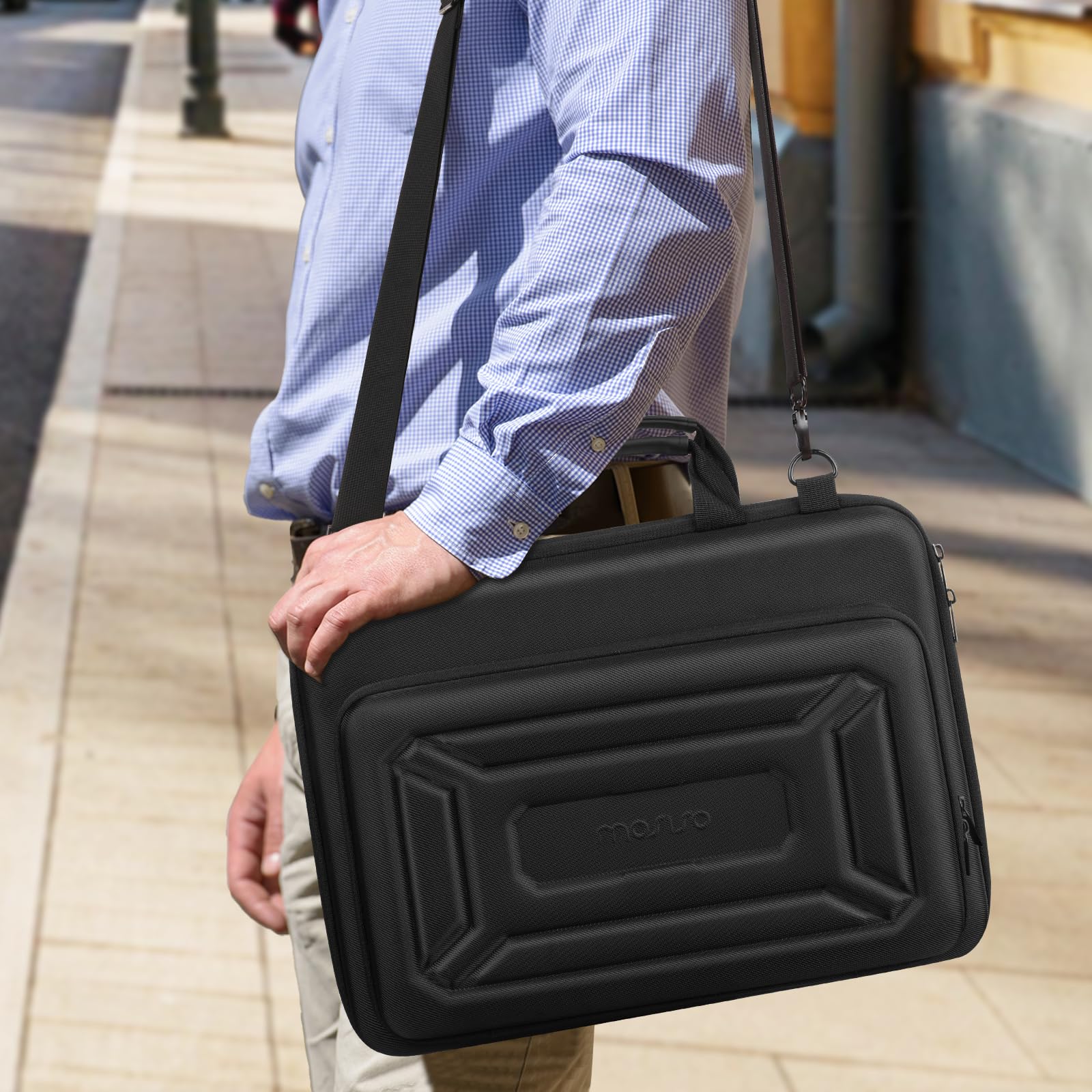 MOSISO Funda Rígida Portátil para Hombre Mujer, 15-16 Pulgadas Bolsa | con Diseño Geométrico Compatible con MacBook HP Dell, 15,6 Pulgadas Laptop Bag con Bolsillo Frontal Elevado&Correa,Negro