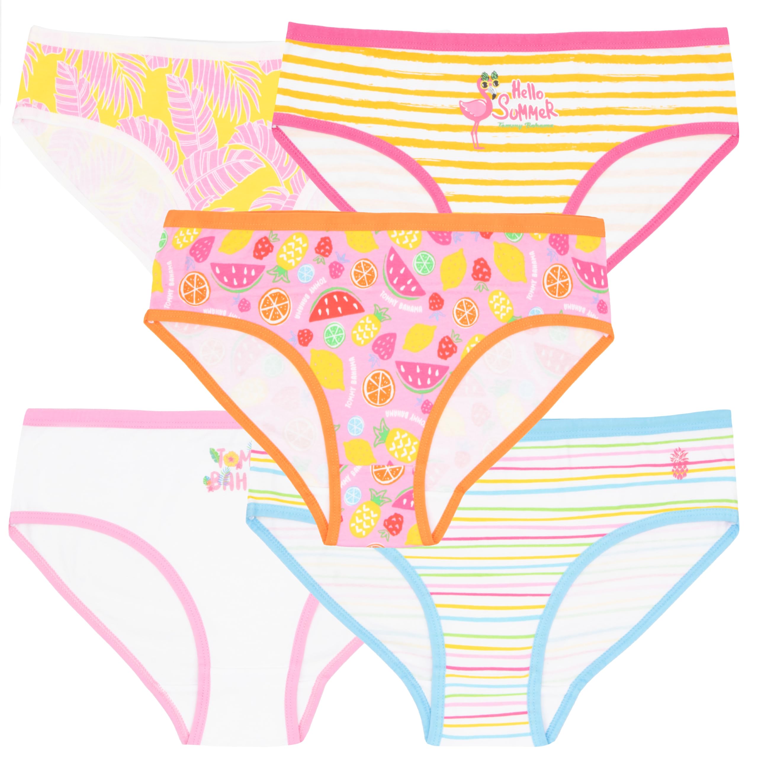 Tommy Bahama Girls Cotton Brief Underwear 5-Pack Tagless Cotton Panties Multipack for Kids and Toddlers