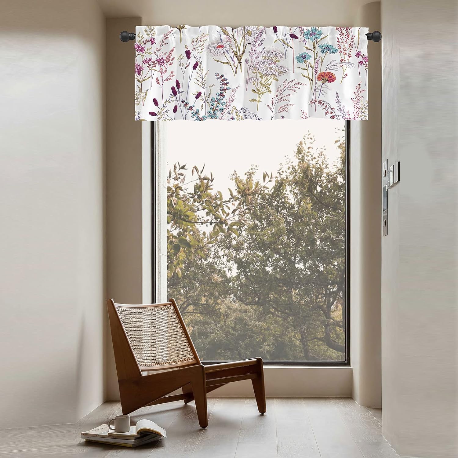Kitchen Curtains Valances, Rod Pocket Valances for Windows, Small Window Treatment Valances for Window, Living Room, Bedroom, Bathroom, 1 Panel, 54" W x 18" L, Purple Flowers
