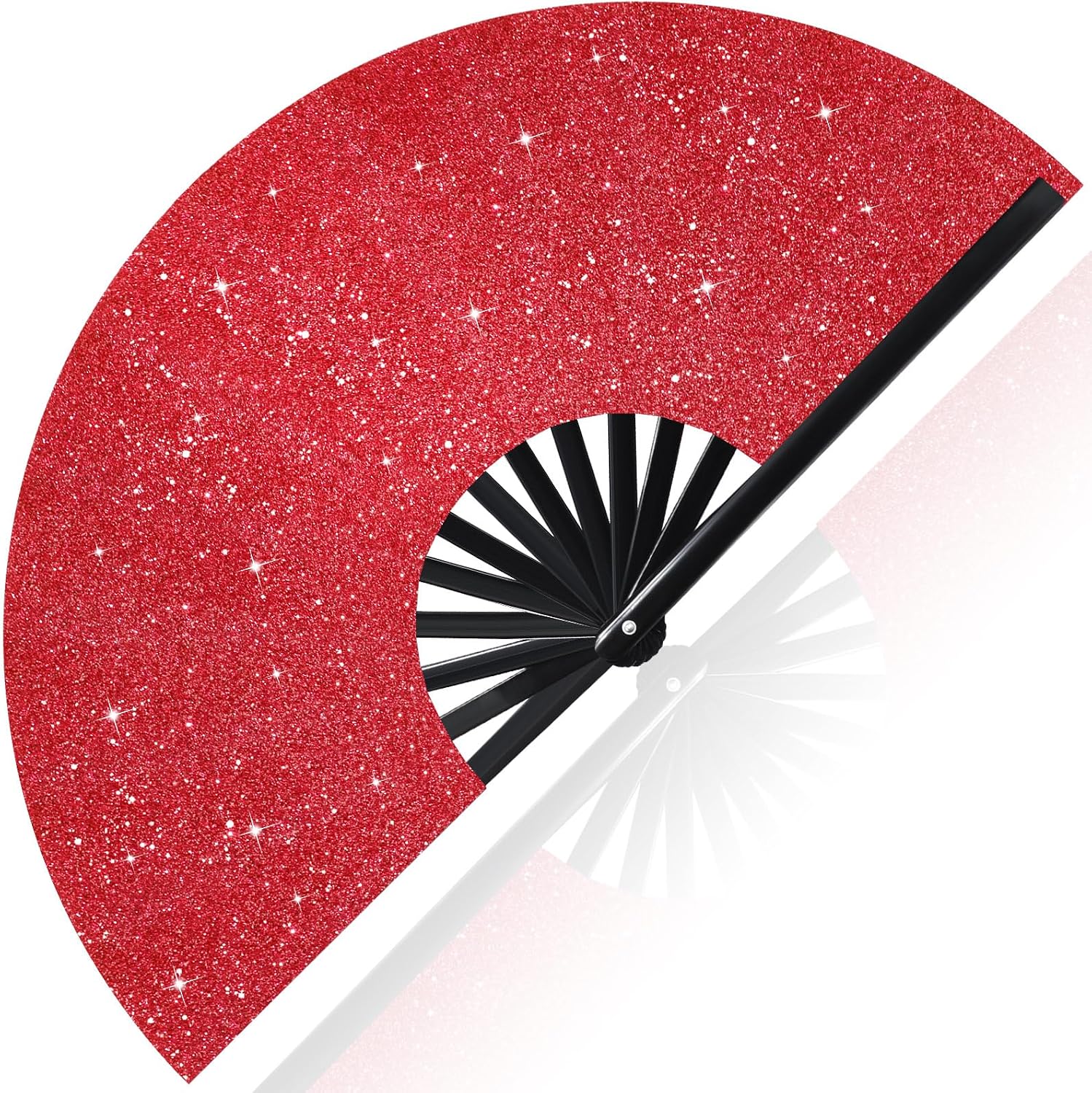 Vercraft 13'' Large Rave Fan for Women Rave Accessories Festival Outfits Glitter Hand Folding Clack Fan for Line Dancing Edm Music Festival Outfits(Black)