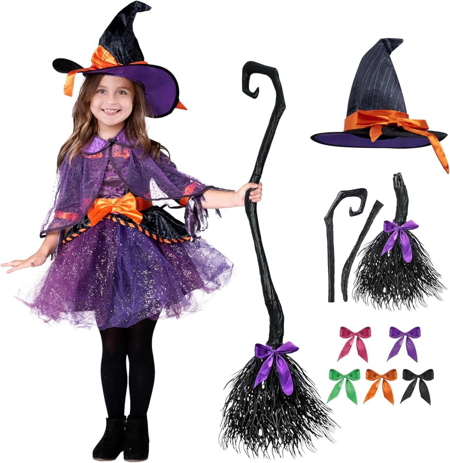 Spooktacular Creations Child Girl Orange Purple Witch Costume, Toddler Witch Outfit Set for Kids Halloween Dress Up Parties Purple Toddler(3-4 yrs)