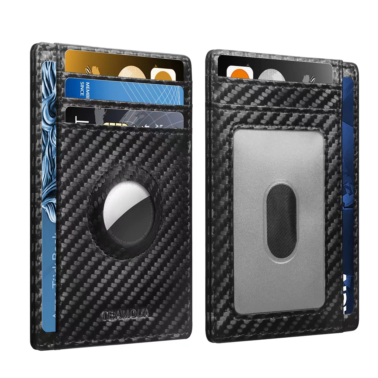 TEAMOLA Wallet With Airtag Holder for Mens, Slim Carbon Fiber Wallets
