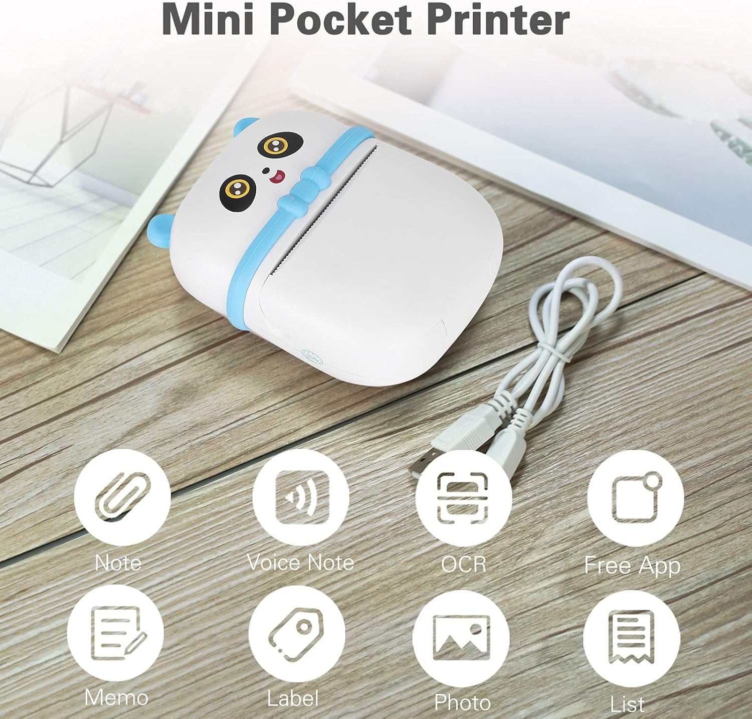 طابعة صغيرة مع ورق طابعة جيب حراري محمول لطباعة الصور والاسئلة الخاطئة واللوازم المدرسية لون ازرق 2026 - view 5