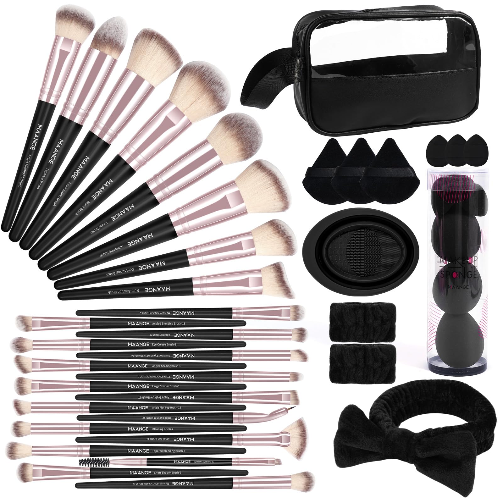 MAANGE Makeup Brushes 42 Pcs Makeup Kit, Multi-functional Makeup Tool Set with Makeup Brush Foundation Brush Make up Brushes Set (Black, 42 Piece Set)