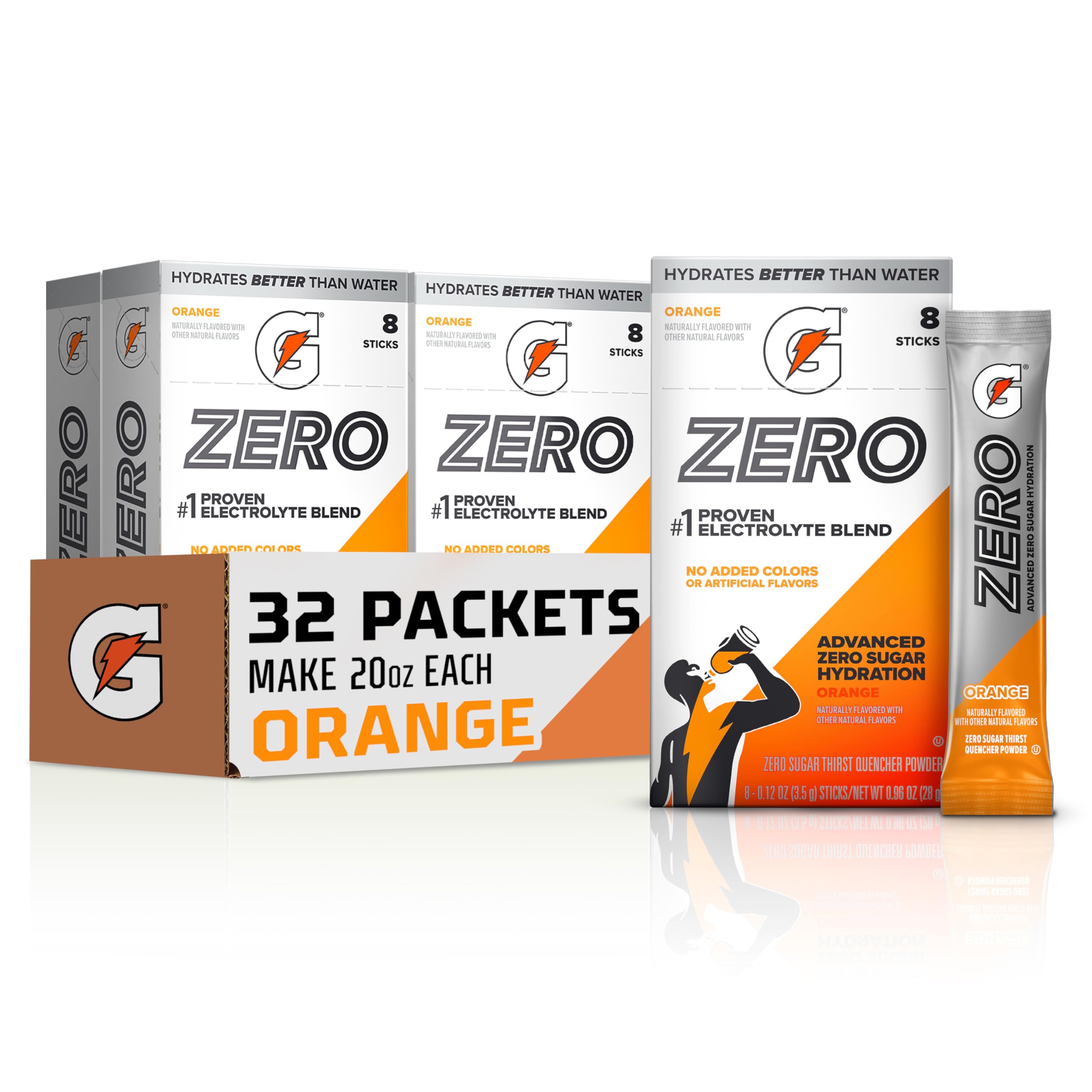 Gatorade Zero Sugar Powder, Orange, (32 Servings) | Electrolyte Powder Drink Mix, No Artificial Flavors, No Added Colors, Zero Sugar, Sports Drinks, Hydration