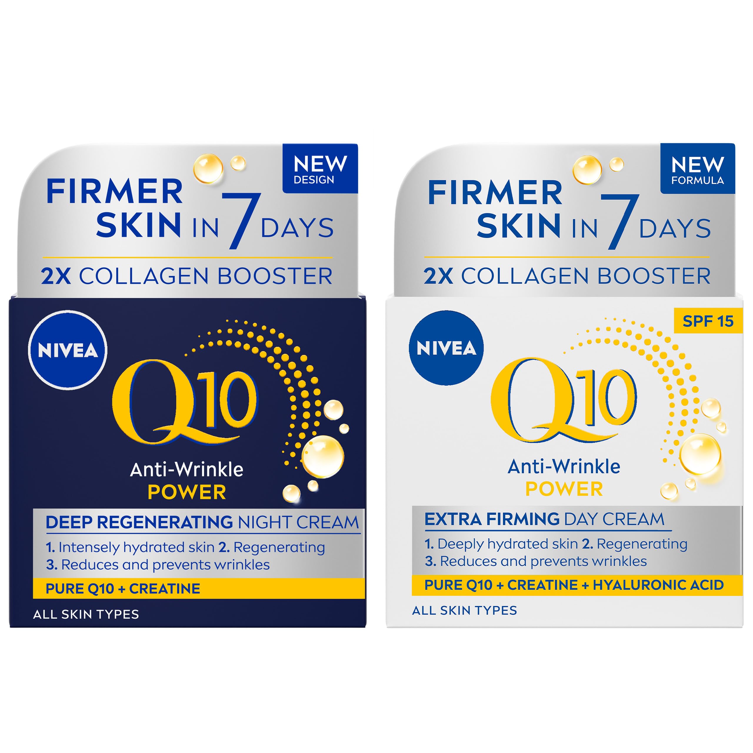 Bundle of Nivea Q10 Anti-Wrinkle Power SPF15 Firming Day Cream (50ml) + Nivea Q10 Anti-Wrinkle Power Firming Night Cream (50ml), Anti-Ageing Skincare Bundle, Firms Skin and Reduces Fine Lines