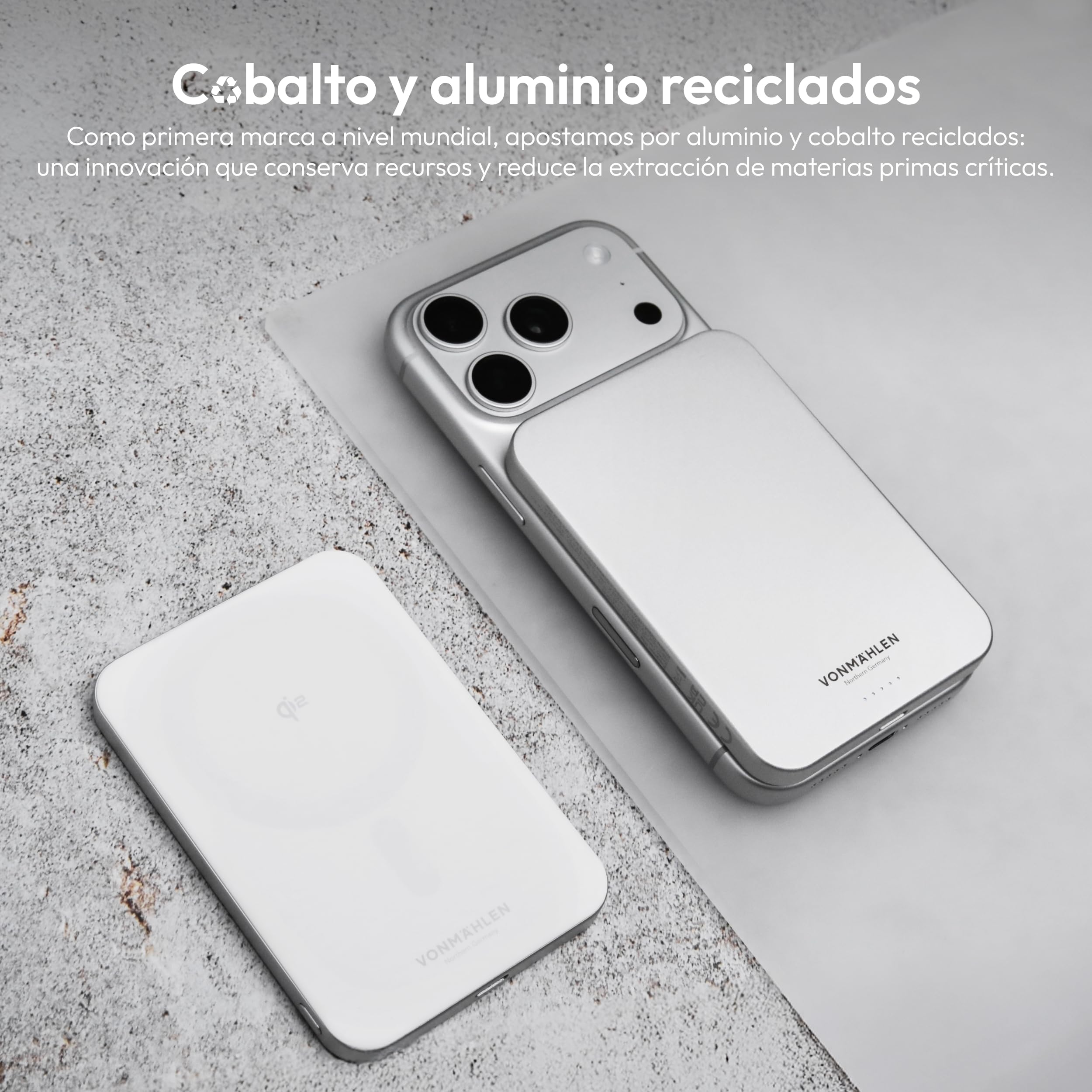 VONMÄHLEN Evergreen Mag - Batería externa inalámbrica compatible con MagSafe - Cargador portátil con 3000 mAh y 7,5 W de carga inalámbrica, batería externa magnética, 3 años de garantía, solo 5,8 mm