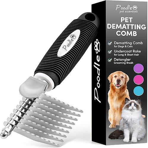 Miniatura 28 de Poodle - Cepillo de peine para rastrillo de piel desnatante para perros y gatos, cuchillas de seguridad de acero largas de 2.5 pulgadas, peine