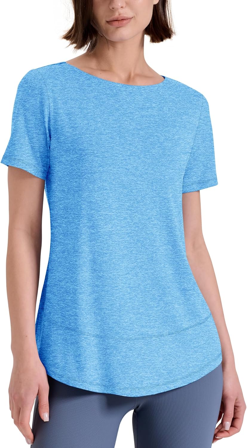 Kistore Workout Tops for Women Short Sleeve Boat Neck Loose Fit Gym T-Shirt Athletic Casual Tee Shirts