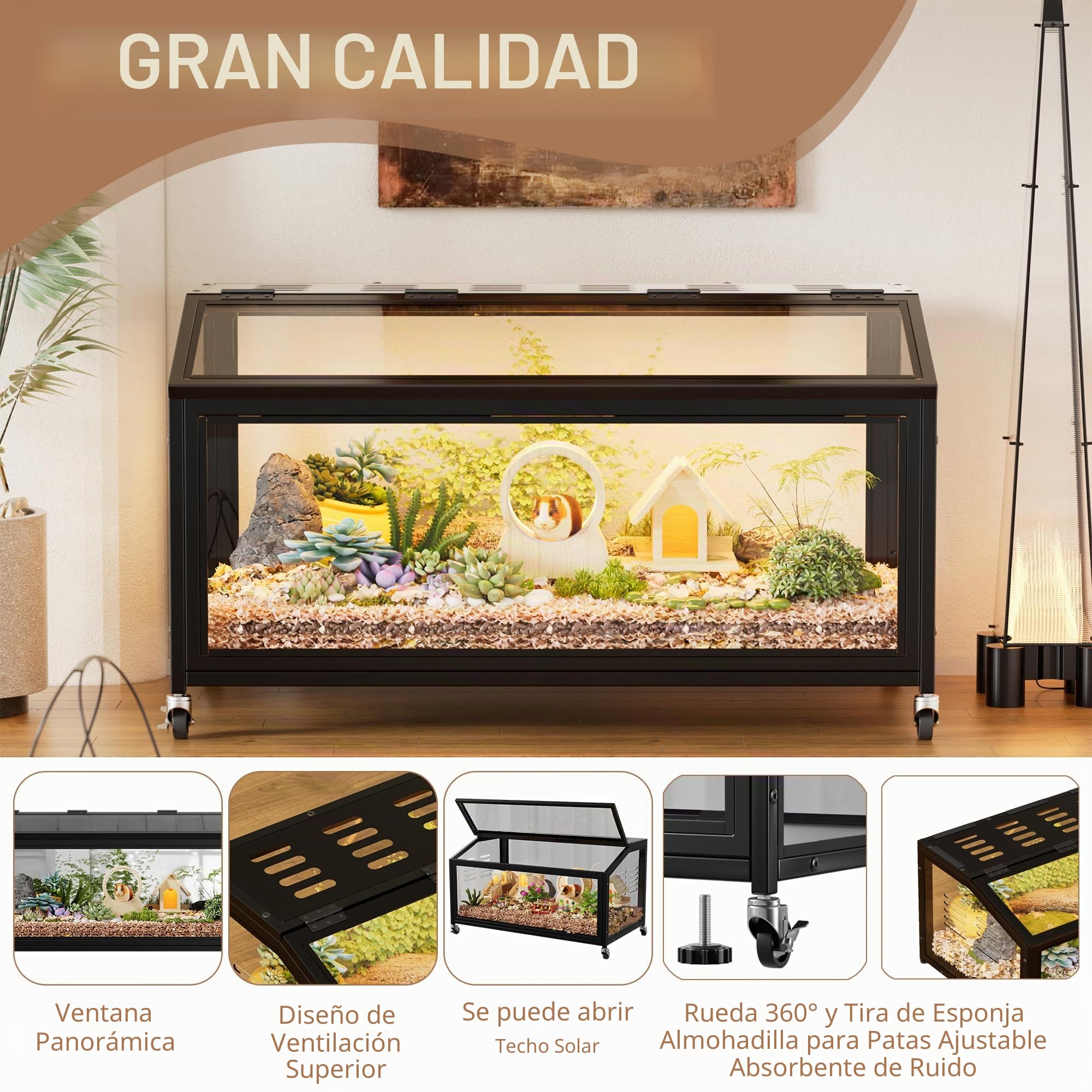 MSFE Jaula Grande para Hámster con Ruedas, 100x51x50cm Metal Espaciosa Hábitat para Animales,Hábitat Transparente para Hámster con Vista de 360°,para Hámsters Enanos Jerbos y Animales Pequeños