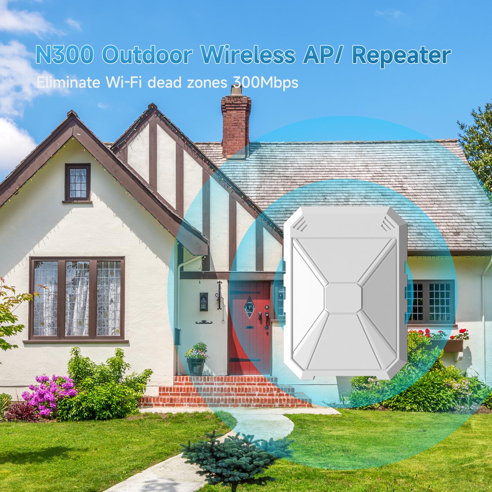 N300 Repeteur WiFi Puissant Exterieur avec 6 Intégrées, Amplificateur WiFi Exterieur Longue Portée, IP67 RéSistant Aux IntempéRies, WPA/WPA2, Passif PoE, Port Ethernet, Convient pour La Cour, Jardin
