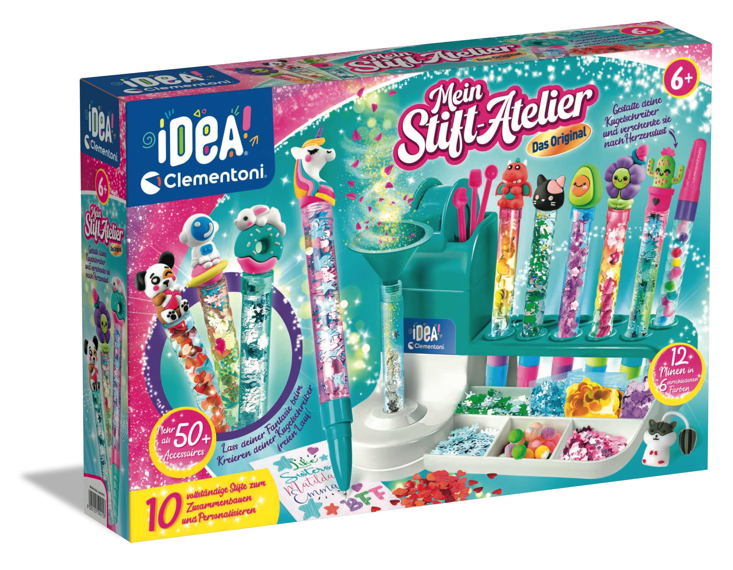 Clementoni Idea Stift-Atelier mit über 50 Accessoires - DIY Stifte-Set mit über 50 Accessoires - Bastelset zum Stifte selber machen, Kreativspielzeug & Geschenk-Set für Kinder ab 6 Jahren, 59415